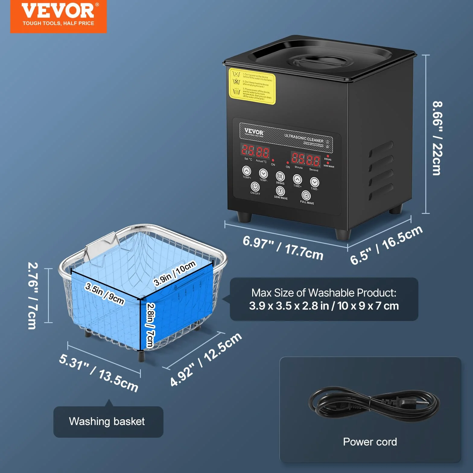 VEVOR Ultradźwiękowa myjka ultradźwiękowa 2 l 60 W 40 kHz cyfrowa ultradźwiękowa maszyna czyszcząca z trybem delikatnym i ulepszonym odgazowywaniem, z podgrzewaczem do biżuterii, okularami, przyborami