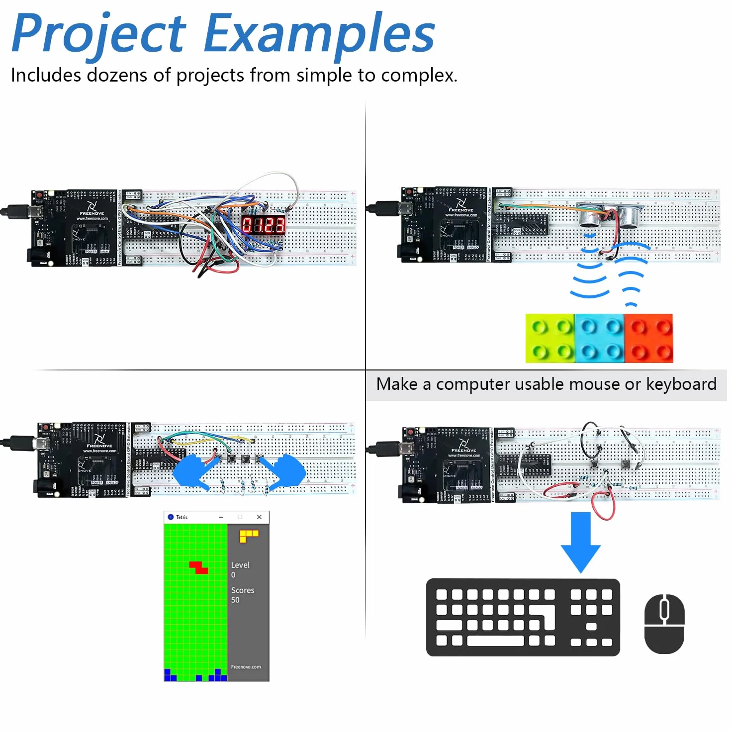 Freenove Ultimate Starter Kit z Board V5 Rev4 Mini, Cortex-M4, 399-stronicowy tutorial, 220 elementów, 78 projektów