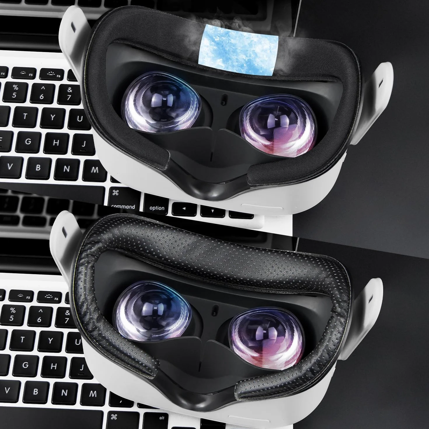 SOULWIT 2-częściowa chłodząca żelowa podkładka na twarz face pad do Meta Quest 2, wymienna podkładka na twarz VR zestawu, szybkozłączka z osłoną na nos zapobiegającą przeciekaniu