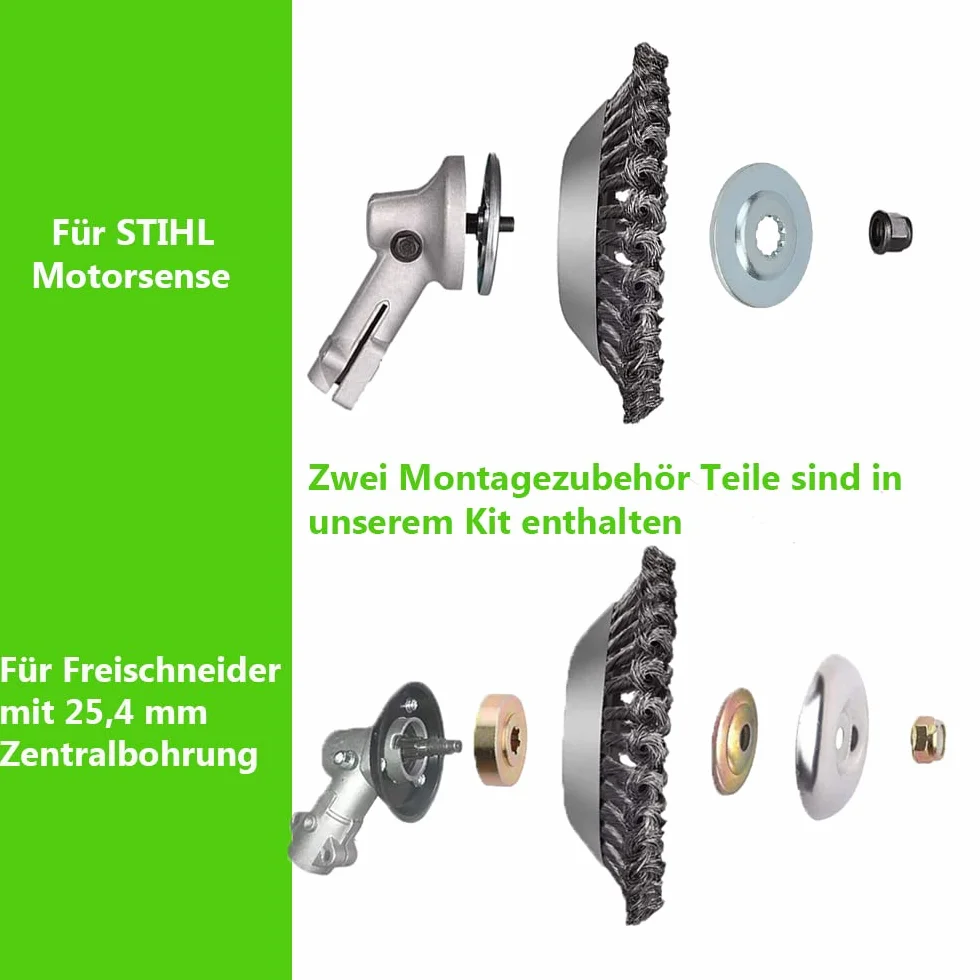 Szczotka do usuwania chwastów, 6 cali, szczotka do dzikich ziół Stihl, szczotka druciana, z akcesoriami montażowymi średnica 150 mm, otwór 25,4 mm