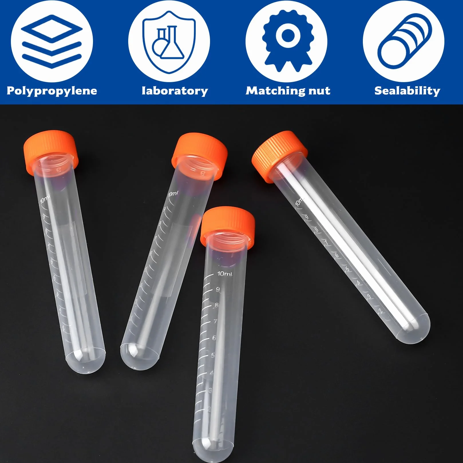 22 Sztuki Probówki 10ML z Pomarańczową Nakrętką, Plastikowe Probówki Wirówkowe, Przezroczyste Probówki Reakcyjne, Probówki na Próbki z Podziałką do Eksperymentów Laboratoryjnych