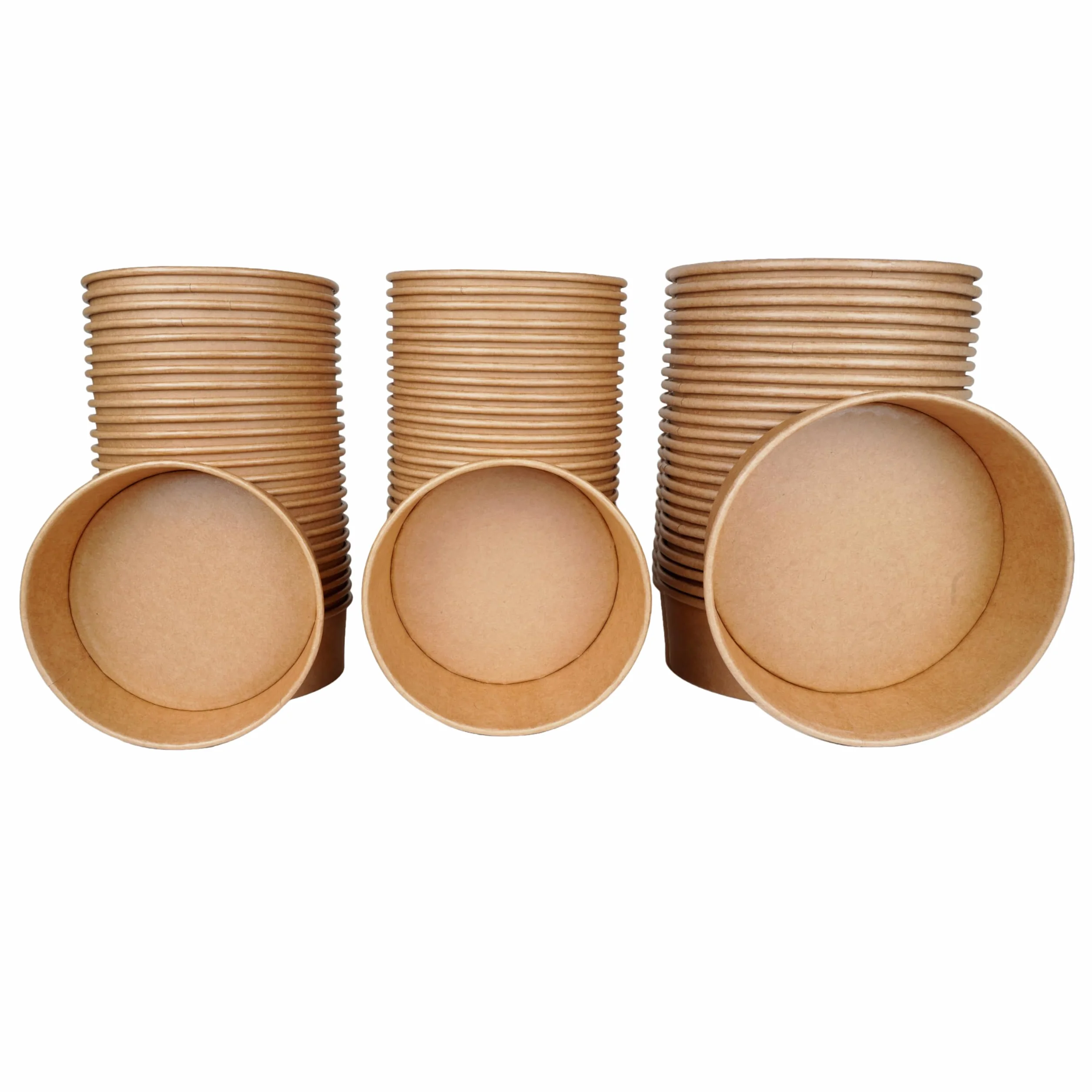 Inoverse 50 sztuk Kraft, miseczki do sałatek z pokrywką 750 ml, jednorazowe kubki do sałatek, przekąski, zup, musli, okrągłe, z twardego papieru, brązowe