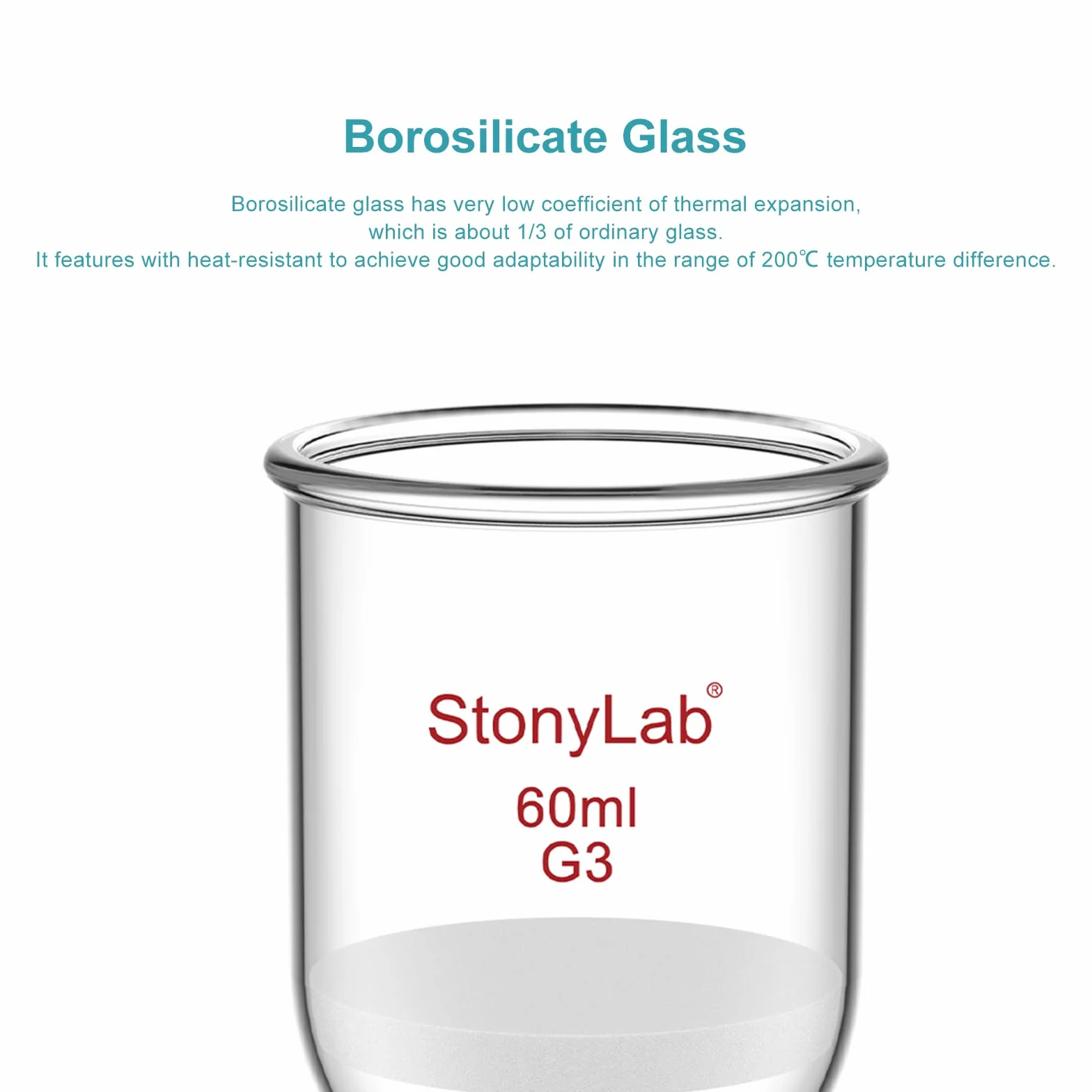 StonyLab Szklany lejek Buchner ze szkła borokrzemowego, próżniowy lejek filtrujący G3, średnica tarczy 46 mm, głębokość 60 mm, przegub 24/40, 60 ml