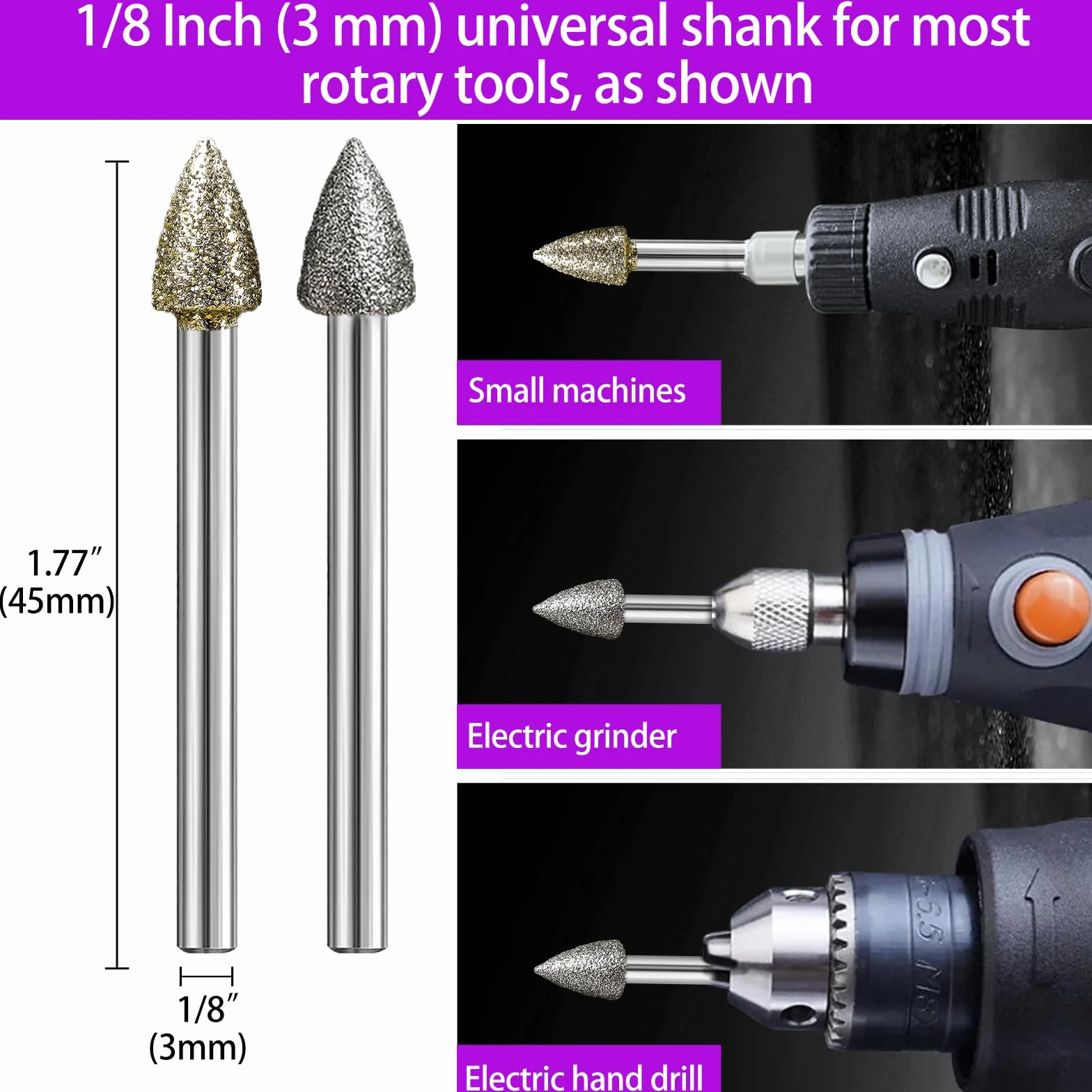 Frezy diamentowe o ziarnistości 46 i ziarnistości 120, trzonek 0,3 cm, kompatybilny z narzędziem tokarskim Dremel, 42 sztuki diamentowych wierteł do rzeźbienia w kamieniu, grawerowania, polerowania
