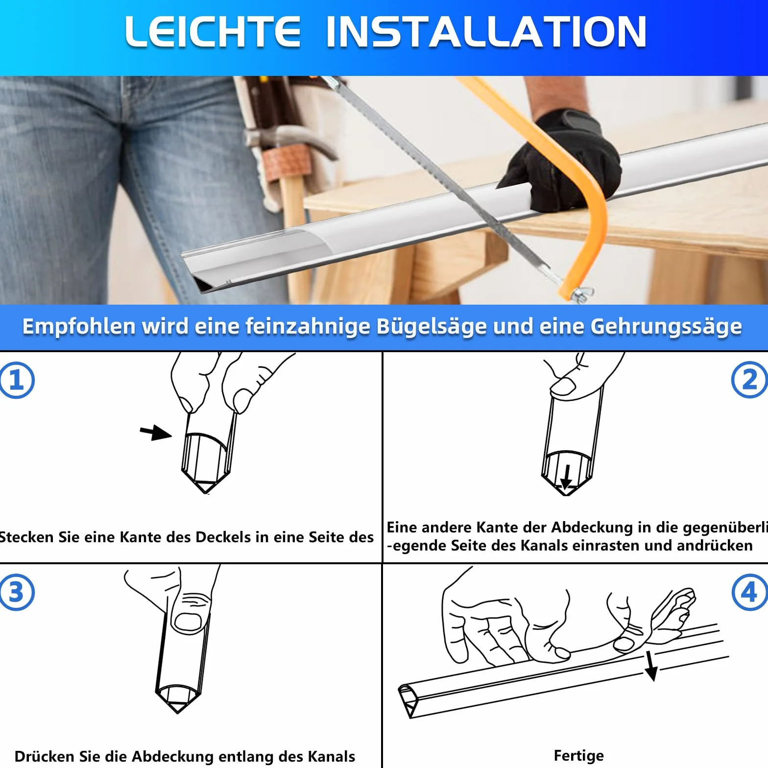 Efishine 20-PACK profil aluminiowy LED 20 x 1M, profil aluminiowy w kształcie V z mleczną osłoną, zaślepkami i klamrami montażowymi do taśm, bardzo prosta instalacja……