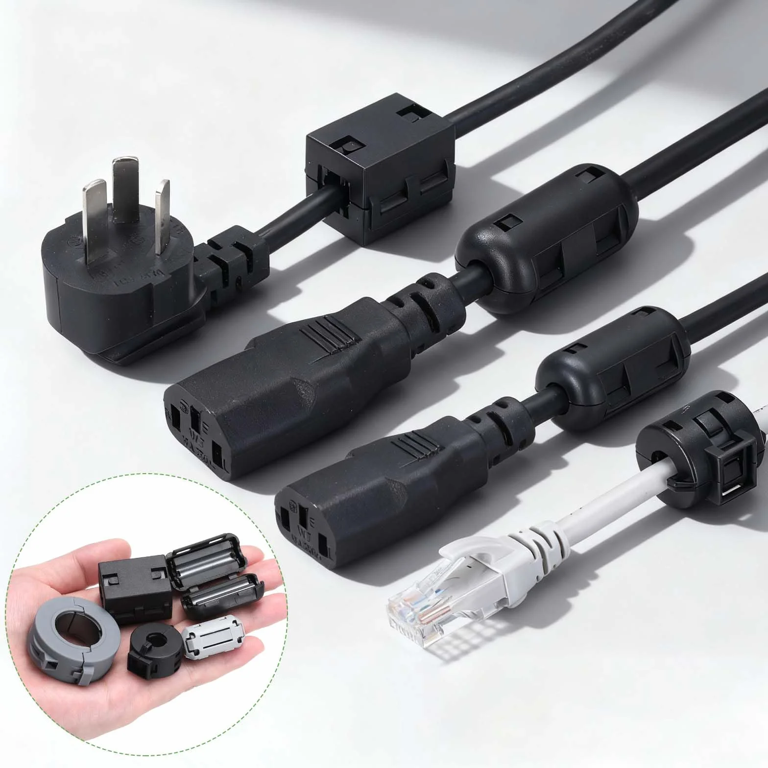 QUARKZMAN 4 sztuki wkładanych pierścieni ferrytowych, RFI EMI, filtr redukcji szumów, klips kablowy, koraliki ferrytowe do 3,5 mm USB Audio Video kabel do transmisji danych, czarny, cylindryczny