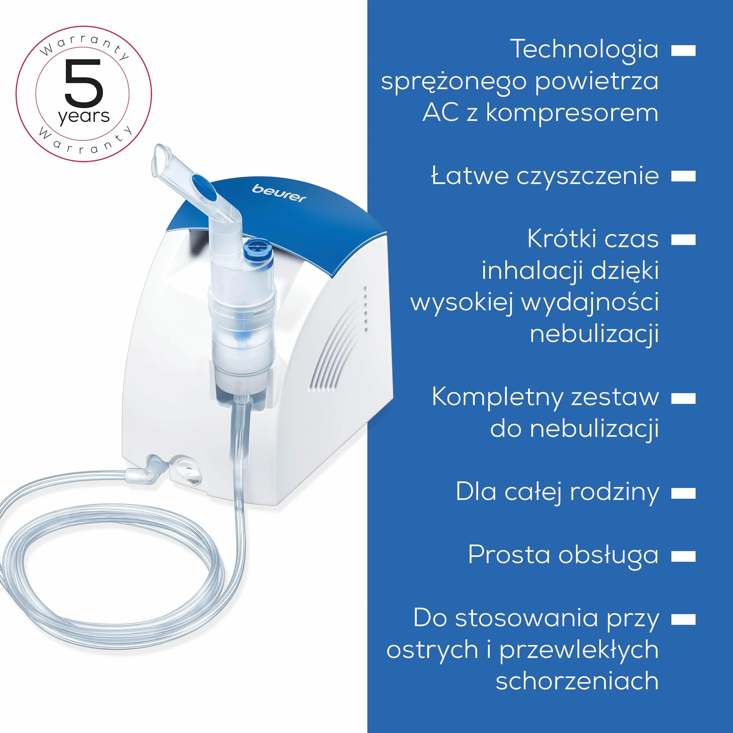 Beurer IH 26 Inhalator, Nebulizator z prysznicem do nosa, wysoka wydajność nebulizacji, dla dzieci i dorosłych