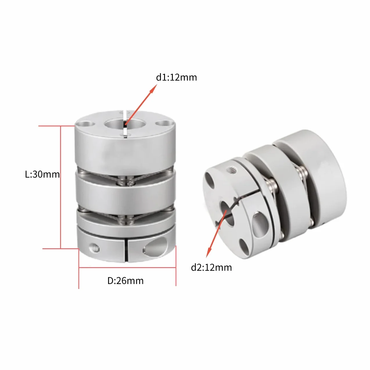 Elastyczne sprzęgło ze stopu aluminium podwójna membrana D26L30 12-12 mm