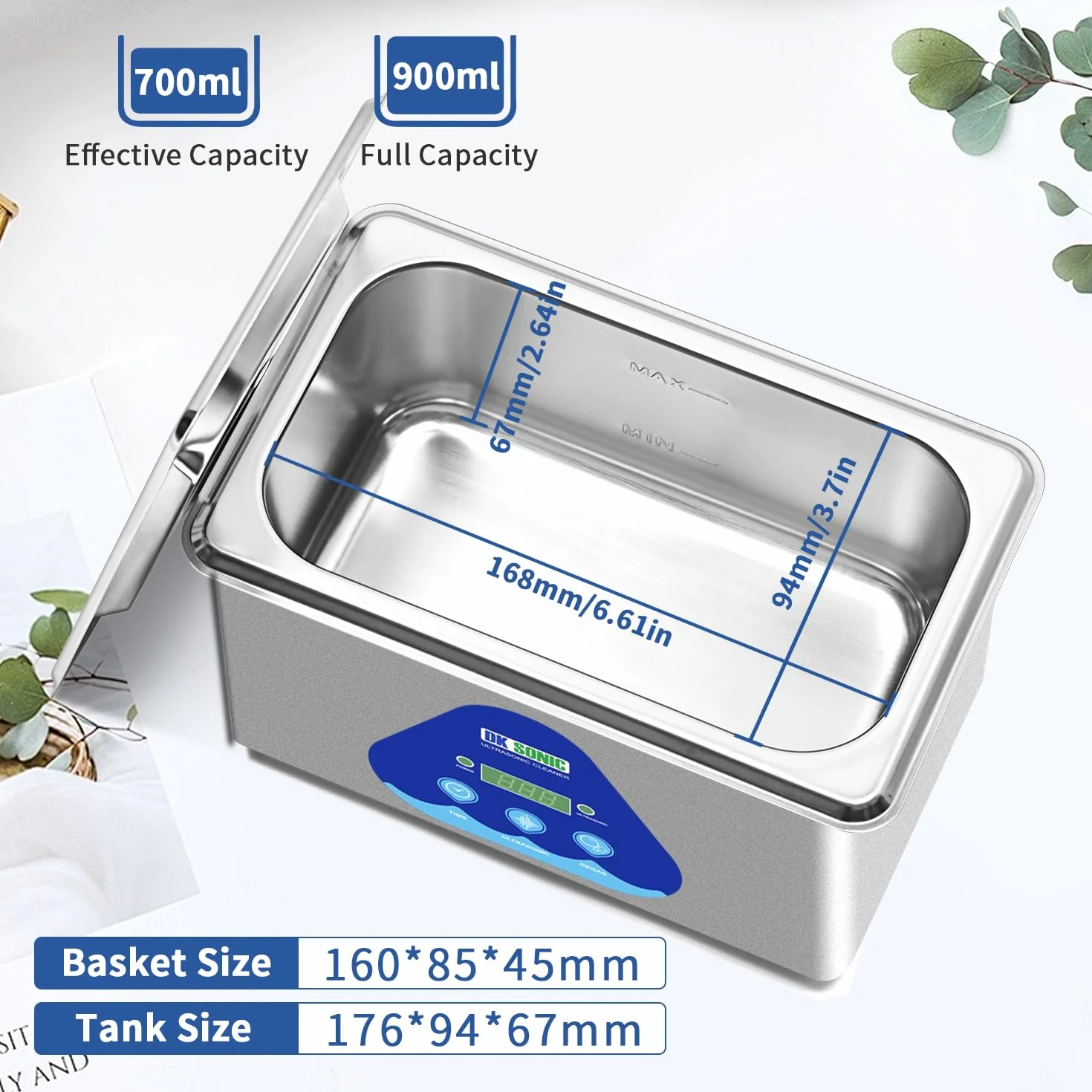 DK SONIC Myjka Ultradźwiękowa 900ML 35W Cyfrowy Timer Stal Nierdzewna