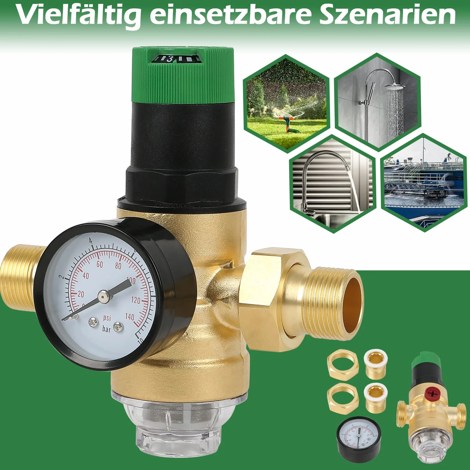 Reduktor ciśnienia wody z manometrem i filtrem sitowym, reduktor ciśnienia wody 3/4 cala, mosiężny regulator ciśnienia, filtr wody z reduktorem ciśnienia