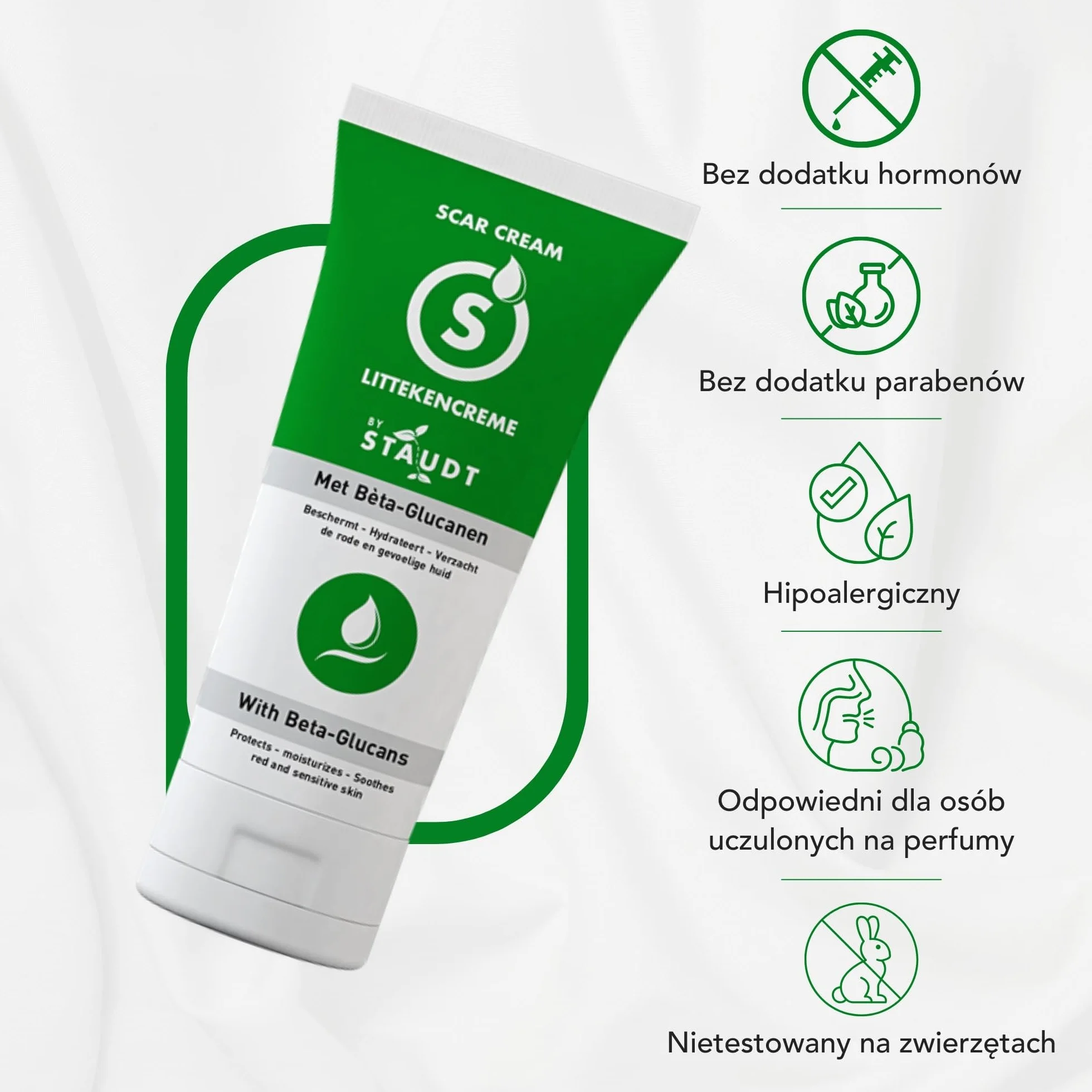 STAUDT Krem na blizny premium, 100 ml, wartościowy rozmiar, zaawansowana formuła z witaminą E, miodem, kwasem hialuronowym i silikonem, intensywne gojenie starych i nowych blizn, chirurgicznych,