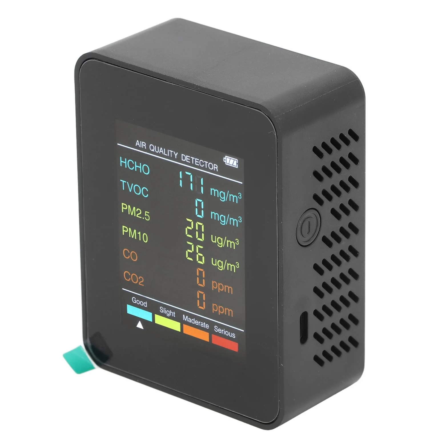 Detektor CO2 TVOC HCHO, Przenośny Monitor Jakości Powietrza PM2.5 PM10 z Alarmem (Czarny)