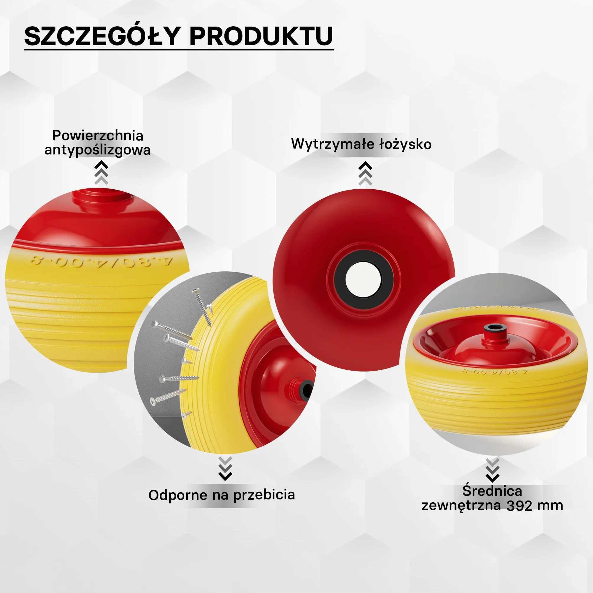 Wiltec Koło do taczki PU 4.8/4.00-8 180 kg 92 x 392 mm poliuretanowe
