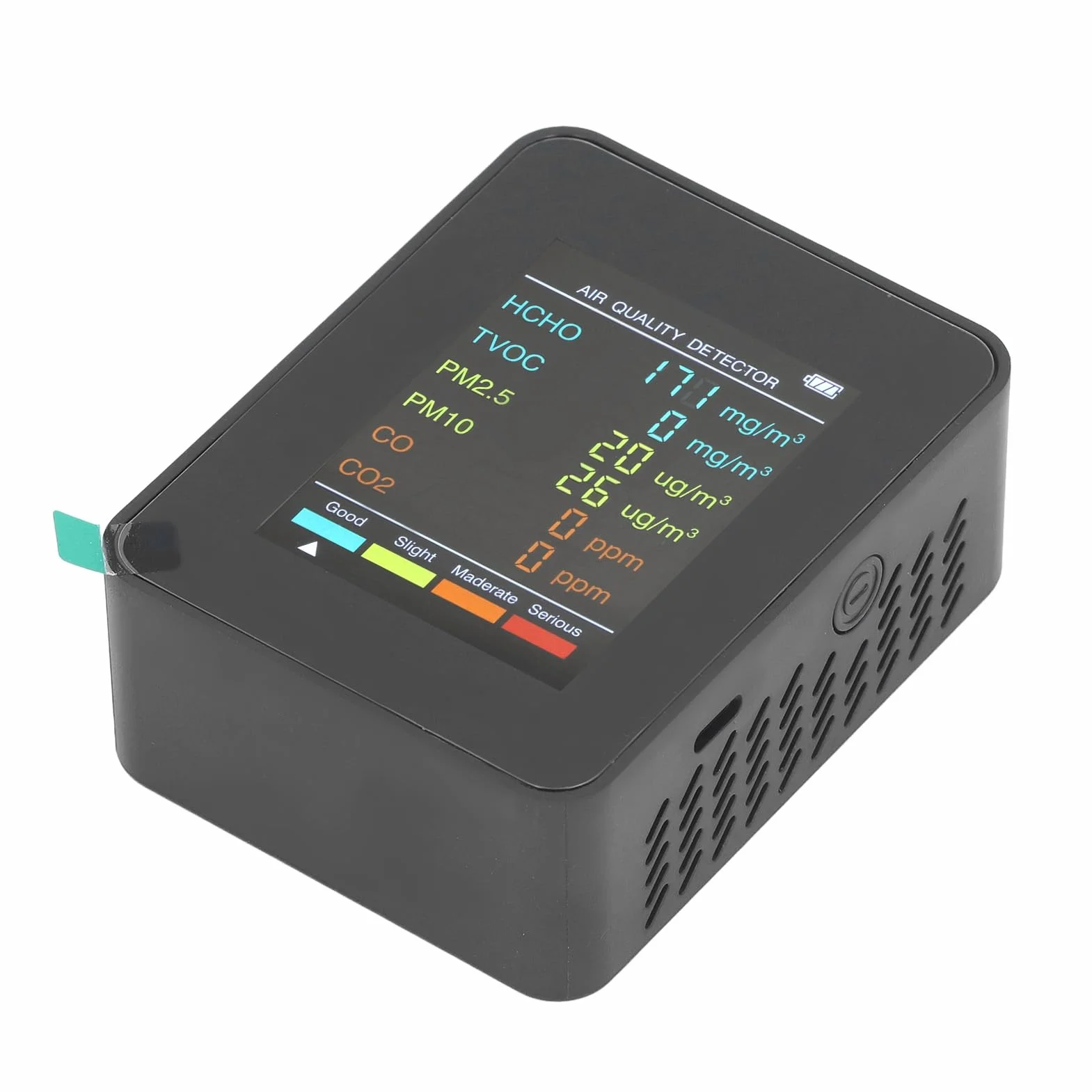 Detektor CO2 TVOC HCHO, Przenośny Monitor Jakości Powietrza PM2.5 PM10 z Alarmem (Czarny)