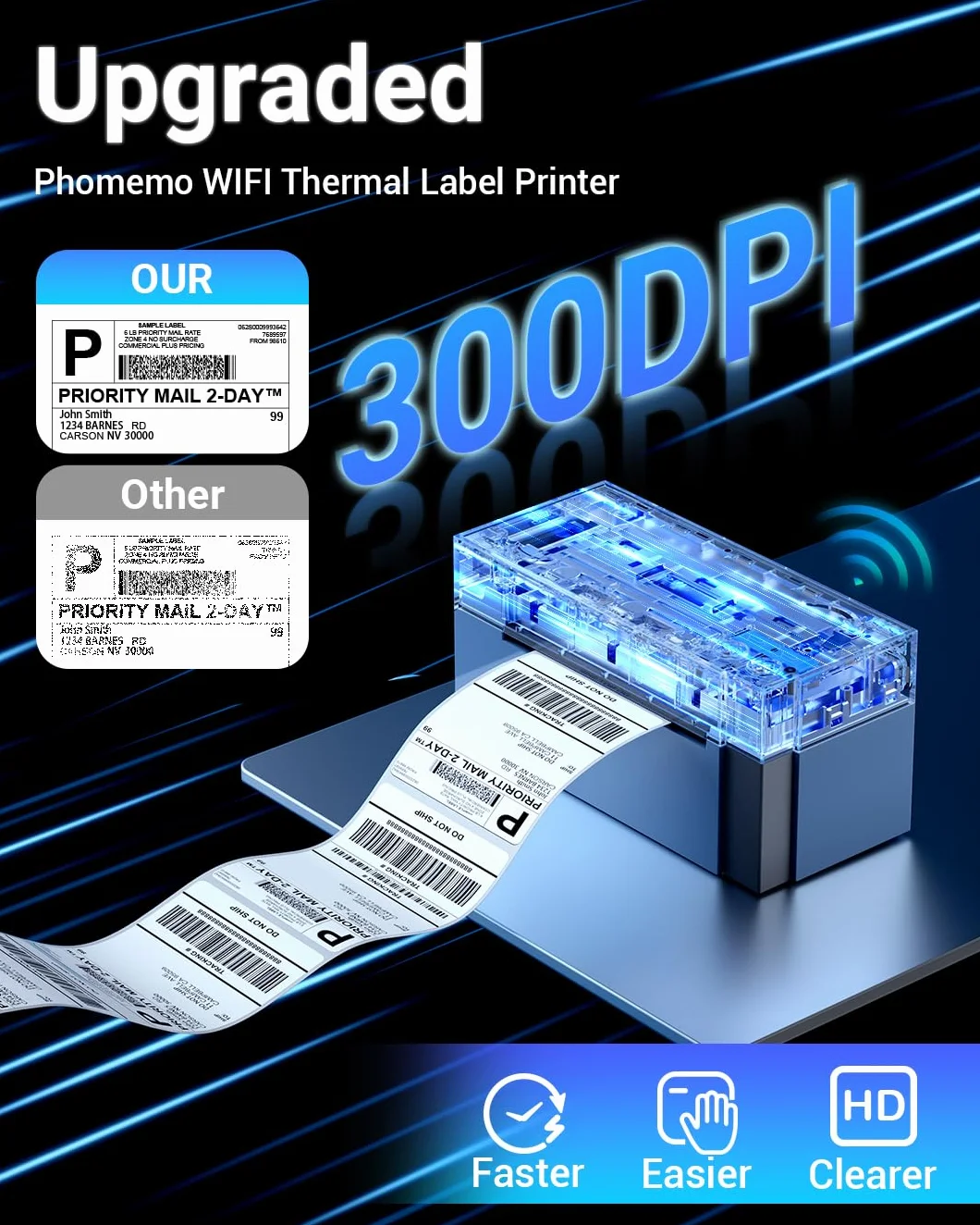 Phomemo Drukarka etykiet WiFi 344WF 4x6 do kodów kreskowych UPS eBay Etsy Shopify Amazon