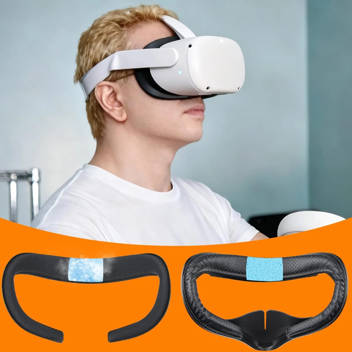 SOULWIT 2-częściowa chłodząca żelowa podkładka na twarz face pad do Meta Quest 2, wymienna podkładka na twarz VR zestawu, szybkozłączka z osłoną na nos zapobiegającą przeciekaniu