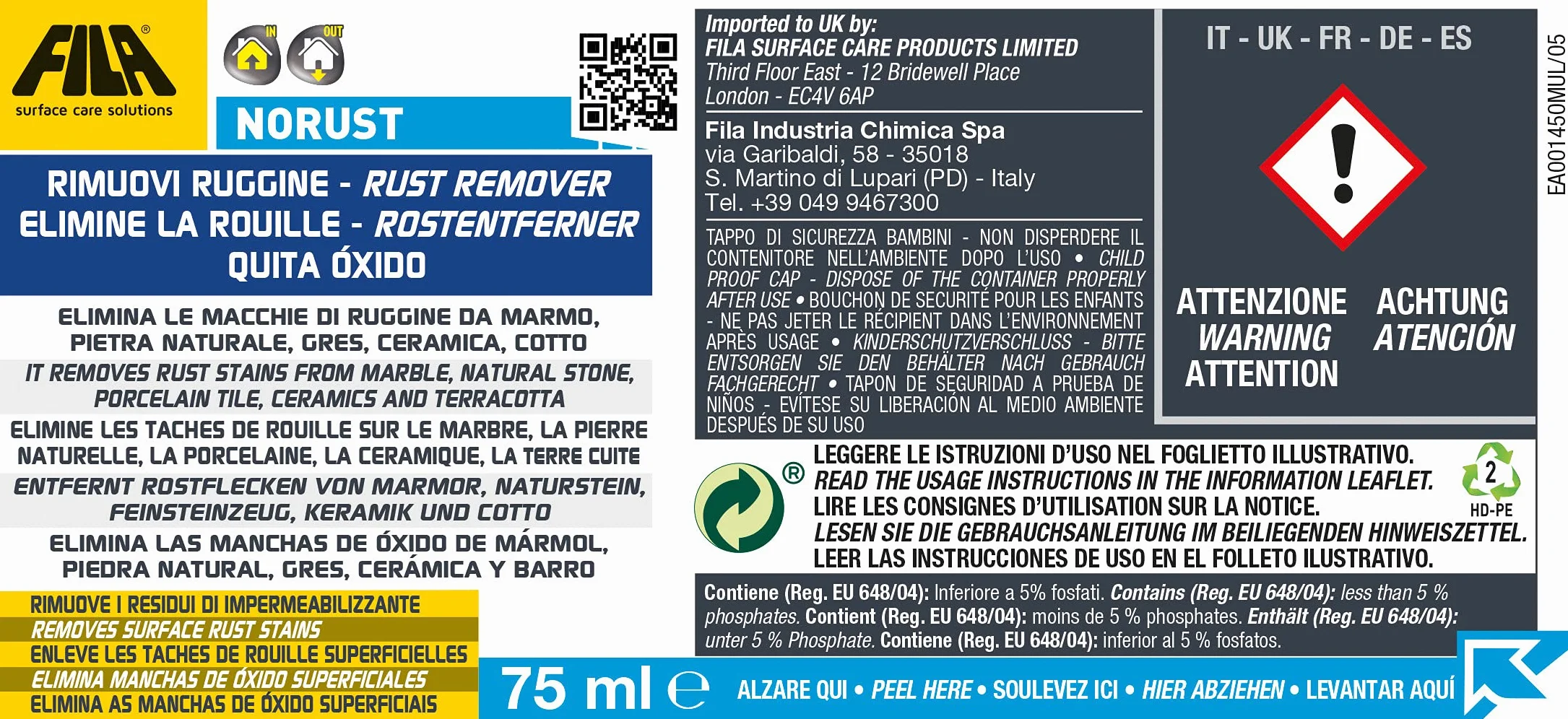 FILA Surface Care Solutions, NO RUST, środek do usuwania plam, przeznaczony do usuwania plam rdzy, 75 ml