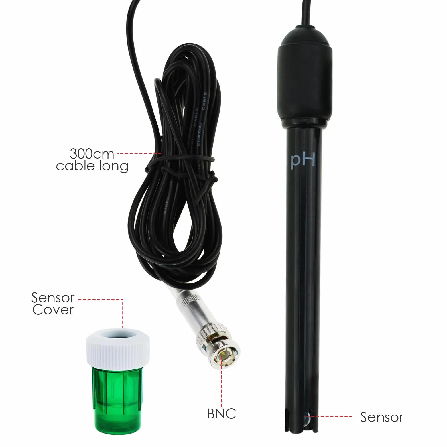 0-14 Ph Elektroda Sonda Bnc ZłąCze, 300 Cm Kabel Do Kontrolera Monitora Miernika Ph Test Czujnika, Zestaw Zamienny Do Akwarium Hydroponiczne RośLiny Basen Spa
