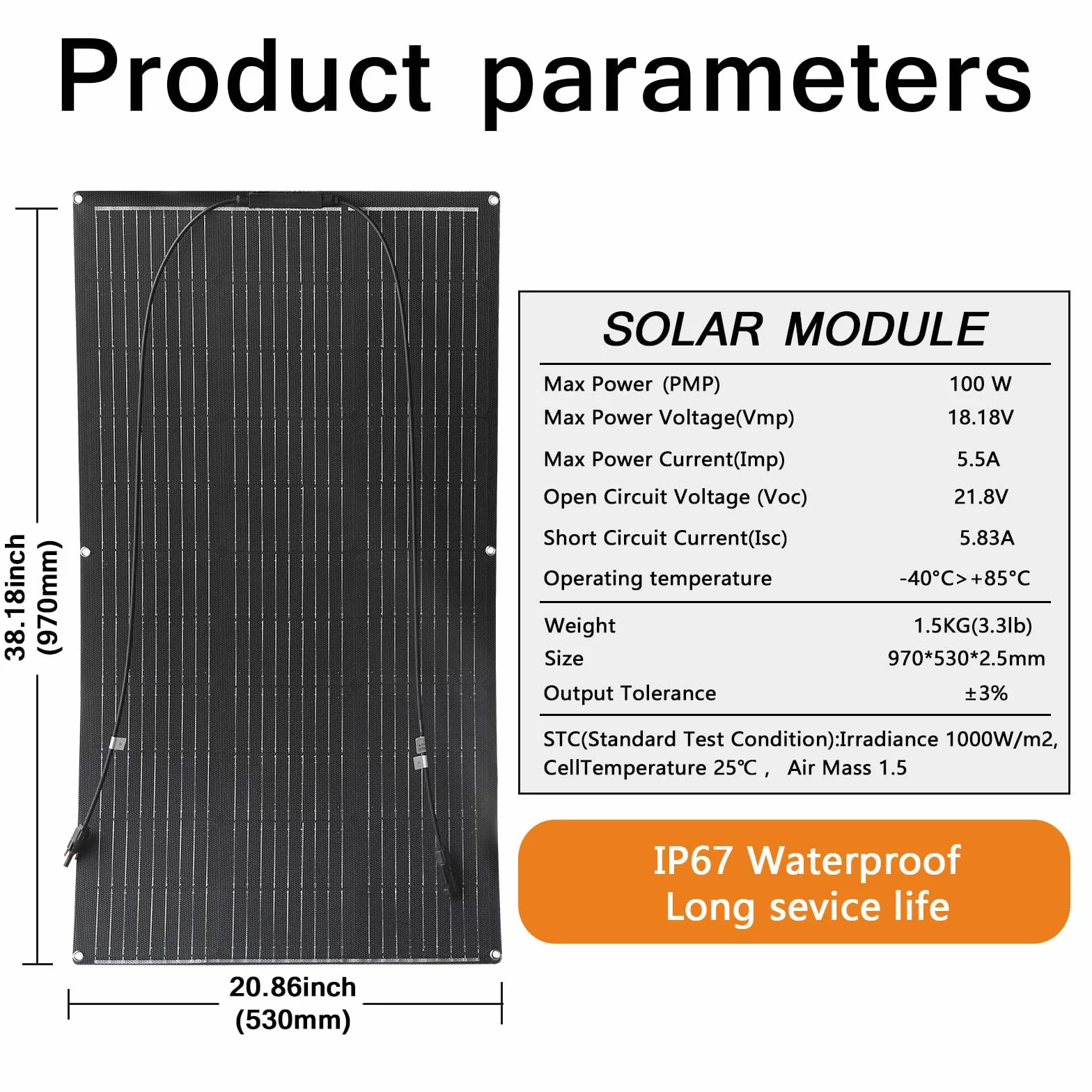 100 Watt 12 Volt Elastyczny Panel Słoneczny ETFE Monokrystaliczny Panel Fotowoltaiczny do Marine RV Przyczepa Kempingowa Lódź kabina Van na Kemping Samochód i Nierównych Powierzchni