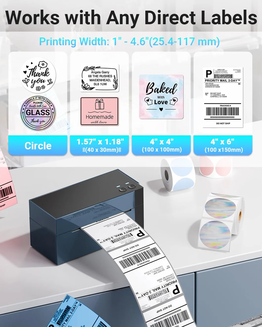 Phomemo Drukarka etykiet WiFi 344WF 4x6 do kodów kreskowych UPS eBay Etsy Shopify Amazon