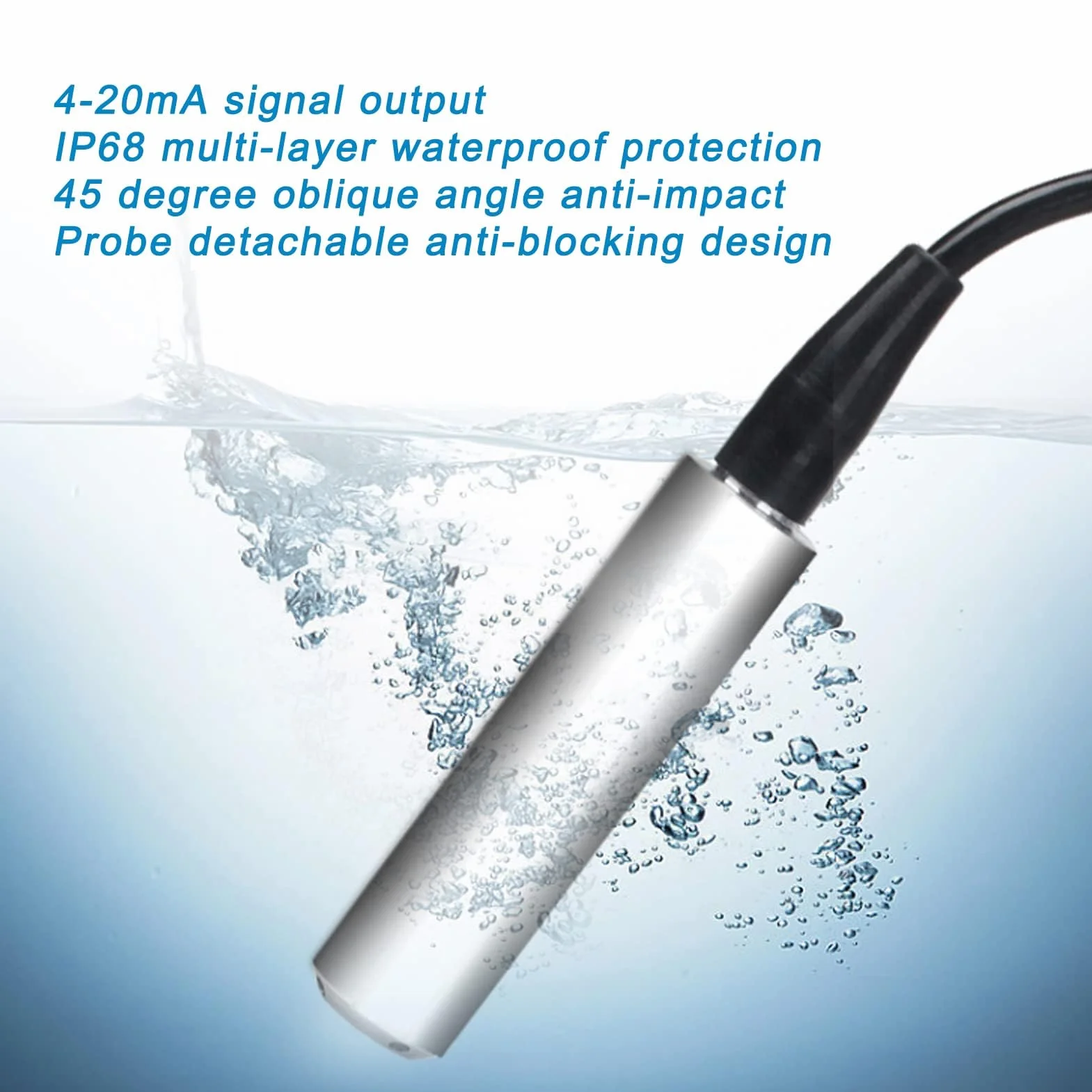 Przetwornik Poziomu YB-2J-F, Wielowarstwowa Wodoodporna Ochrona IP68, Kabel 5 M Czujnik Poziomu Wody 12-32 VDC 4-20 MA (0-1m)