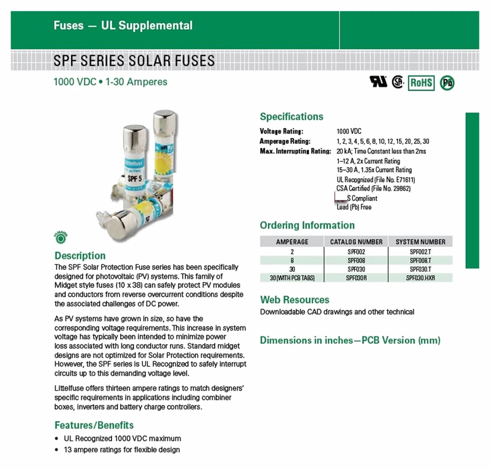 SPF 2A 3A 5A 8A 10A 12A 15A 20A 25A 30A 1000V bezpiecznik (SPF 5A)