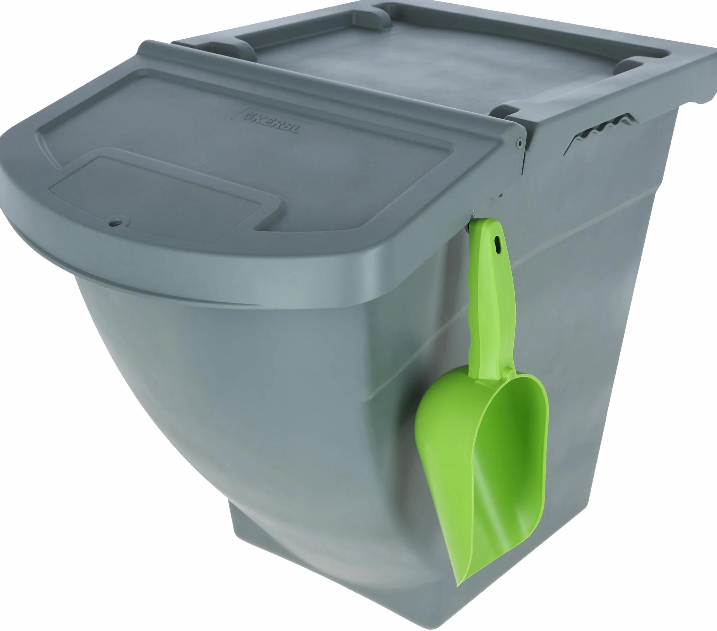 Kerbl Pojemnik na karmę można układać w stos, z pokrywką – 40 litrów (wymiary 57,8 x 39 x 34,5 cm, waga 0,22 kg, kolor szary, tworzywo sztuczne) 3210252