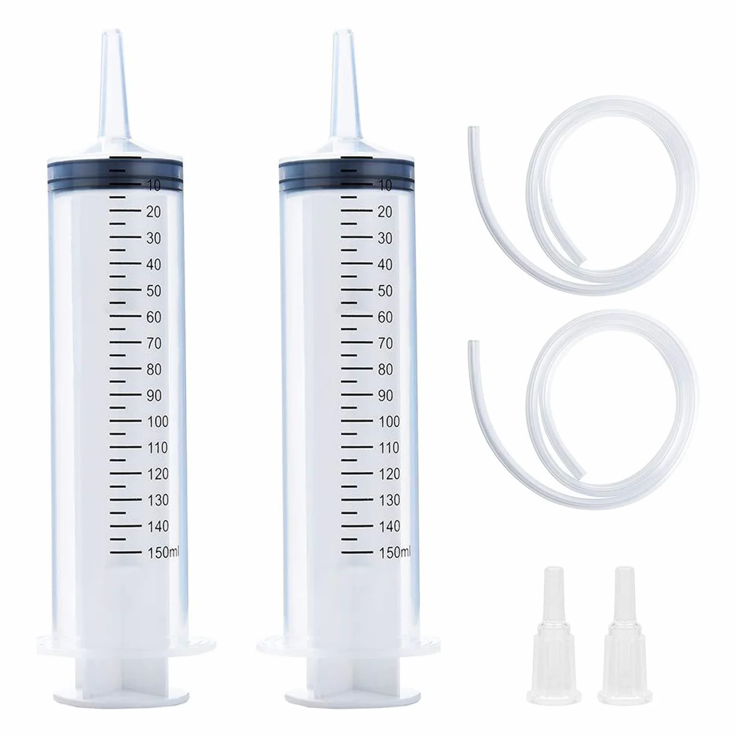 Strzykawka z tworzywa sztucznego, 2 sztuki 150 ml, zestaw strzykawek z wężem do laboratoriów naukowych, fabryk i do codziennego użytku