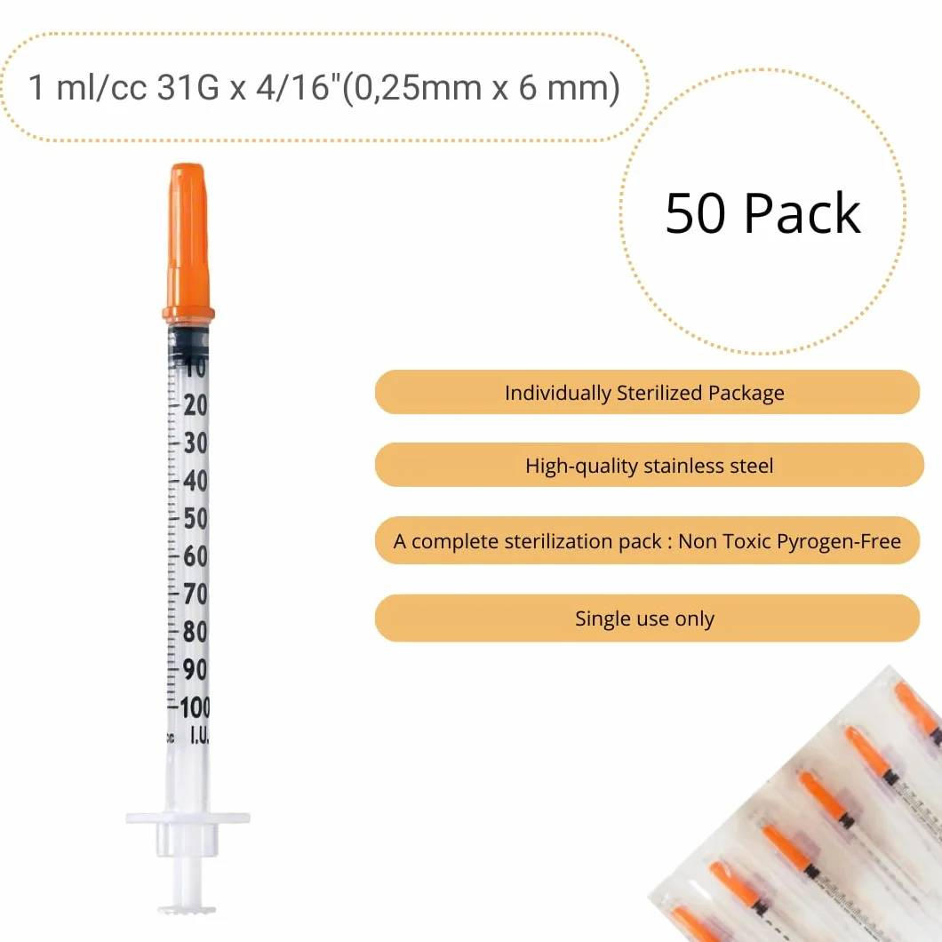 50 sztuk plastikowych tubek 1 ml/cc (31 G x 6 mm) wielofunkcyjne narzędzia pomiarowe, pakowane pojedynczo, akcesoria laboratoryjne