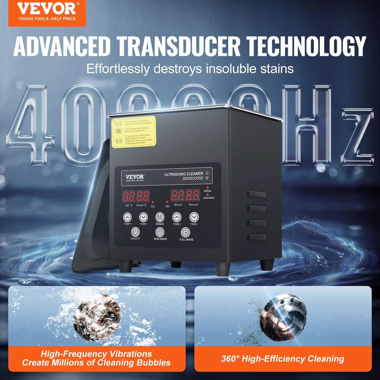 VEVOR Ultradźwiękowa myjka ultradźwiękowa 2 l 60 W 40 kHz cyfrowa ultradźwiękowa maszyna czyszcząca z trybem delikatnym i ulepszonym odgazowywaniem, z podgrzewaczem do biżuterii, okularami, przyborami