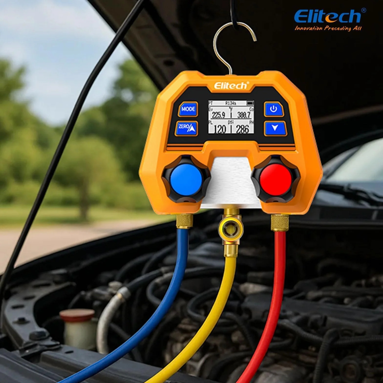 Elitech Manometr czynnika chłodniczego 600 psi/41 bar ± 1% dokładności, 88 rodzajów czynników chłodniczych i pomiar ciśnienia/temperatury, ochrona IP54 dla systemów klimatyzacji