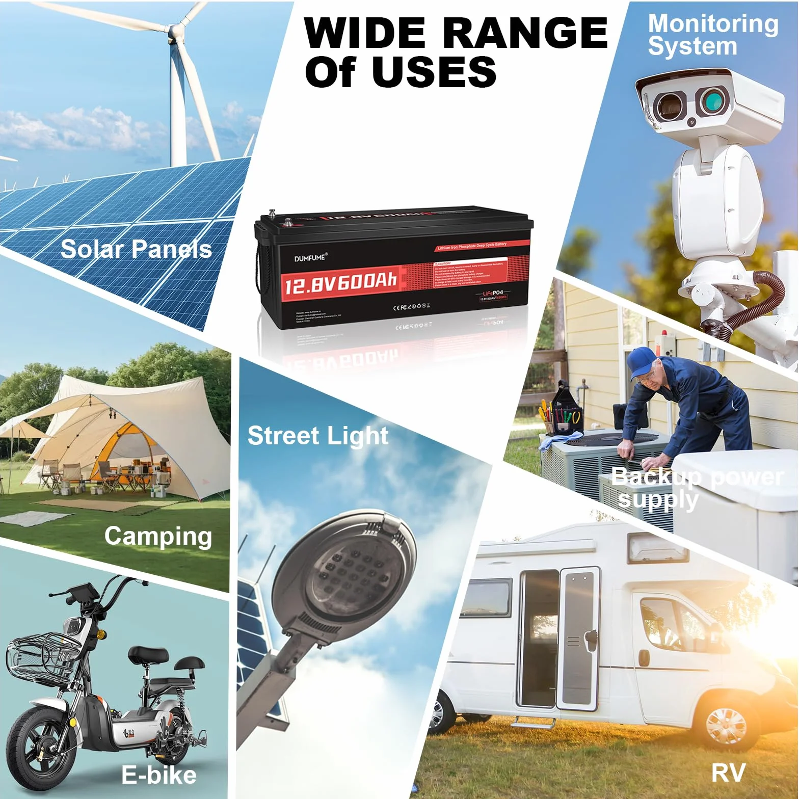 12V 600Ah Bateria LiFePO4, Wbudowany BMS 200A, Ochrona przed Niską Temperaturą, 6000+ Głębokich Cykli, 7200Wh Akumulator dla Kampera, Instalacji Solarnej, Off Grid, Domowego Magazynu Energii