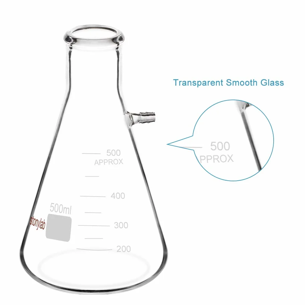 StonyLab Glass 500 ml ciężka ściana borokrzemowa szklana butelka filtrująca, śruba szyjka z tubulacją - 500 ml