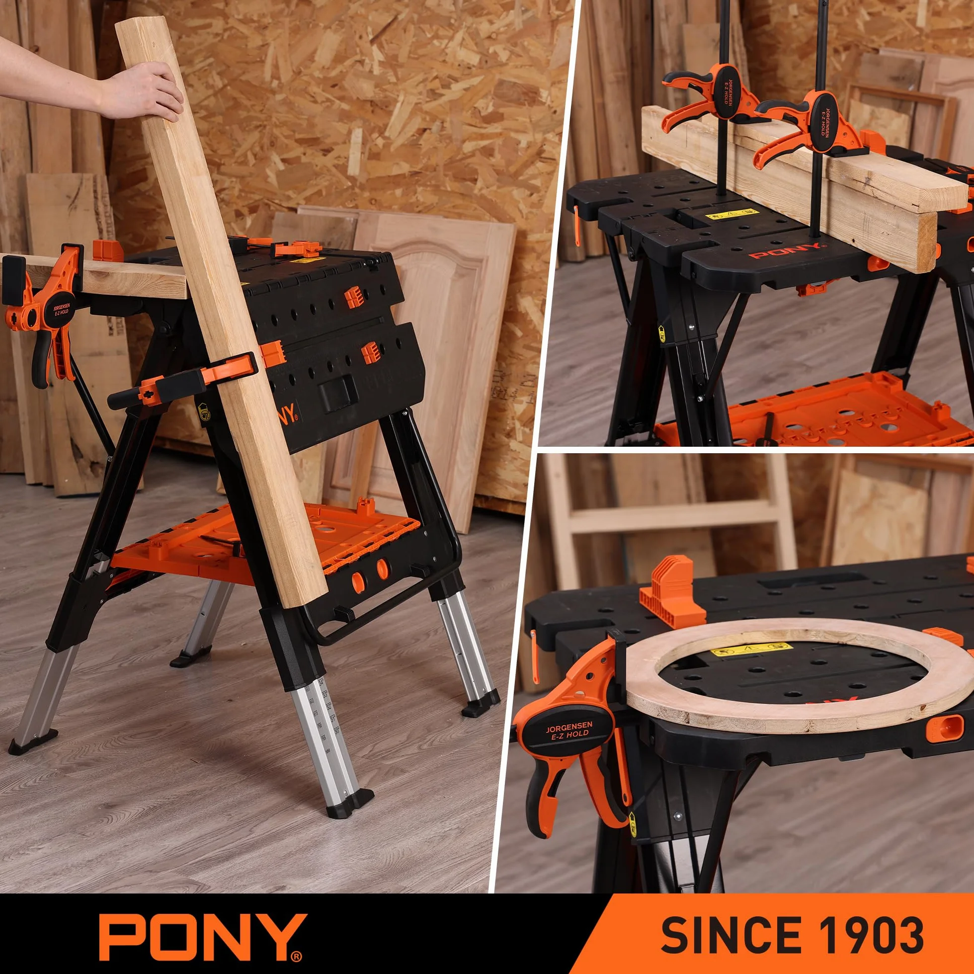 PONY Stół roboczy 2 w 1 z zaciskami spustowymi