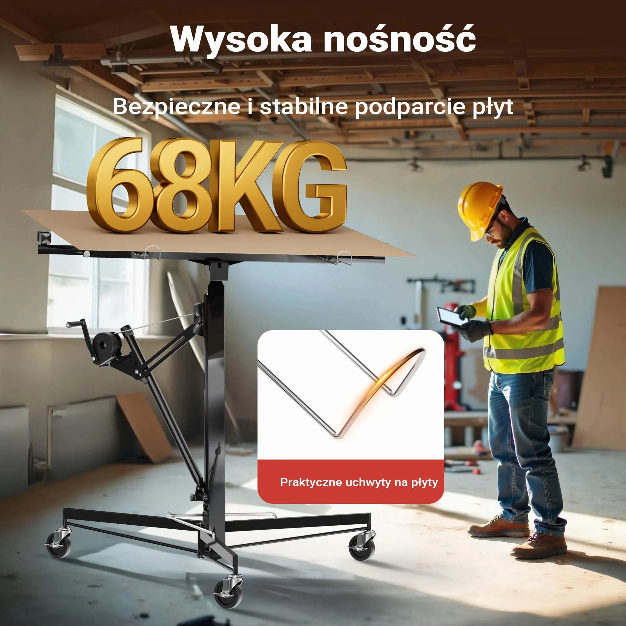 Podnośnik do paneli Wiltec XXL 68 kg 140-350 cm 2,90 m czarny