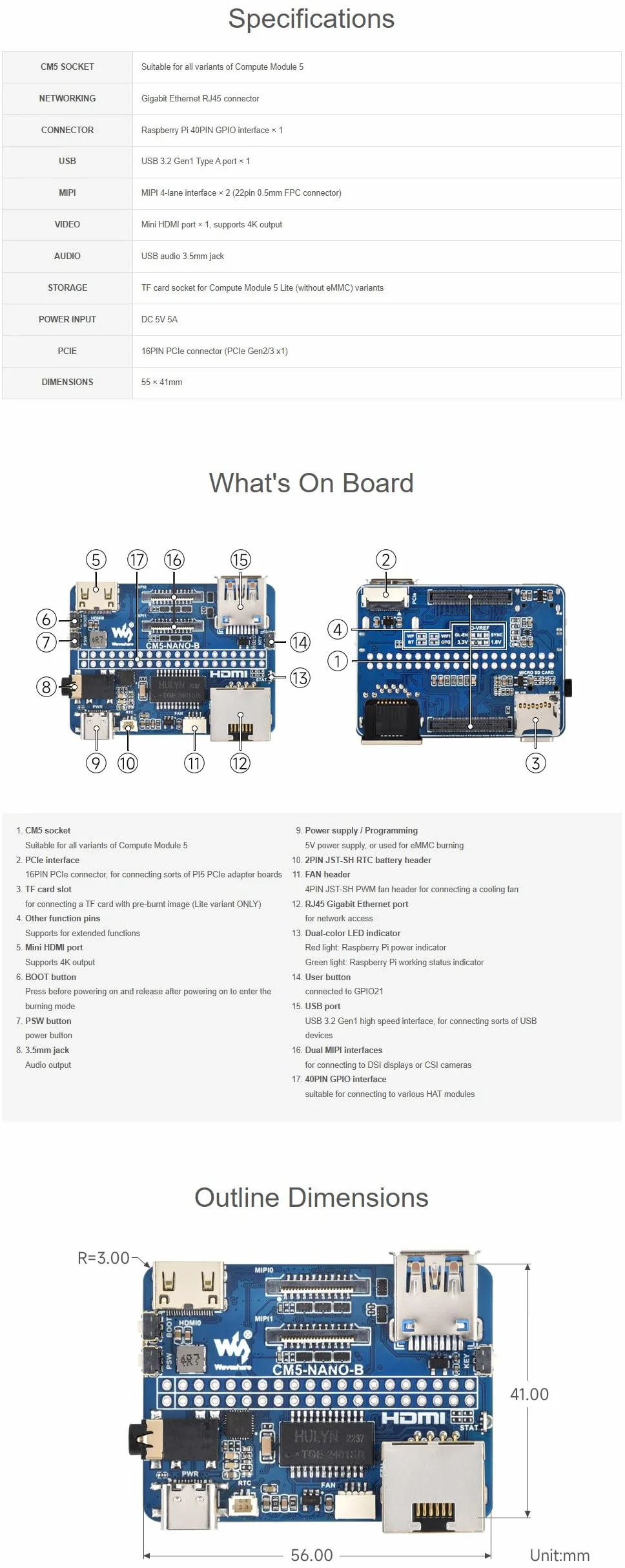 Nano Base Board do Raspberry Pi CM5 - Compact Compute Module 5 Base Board