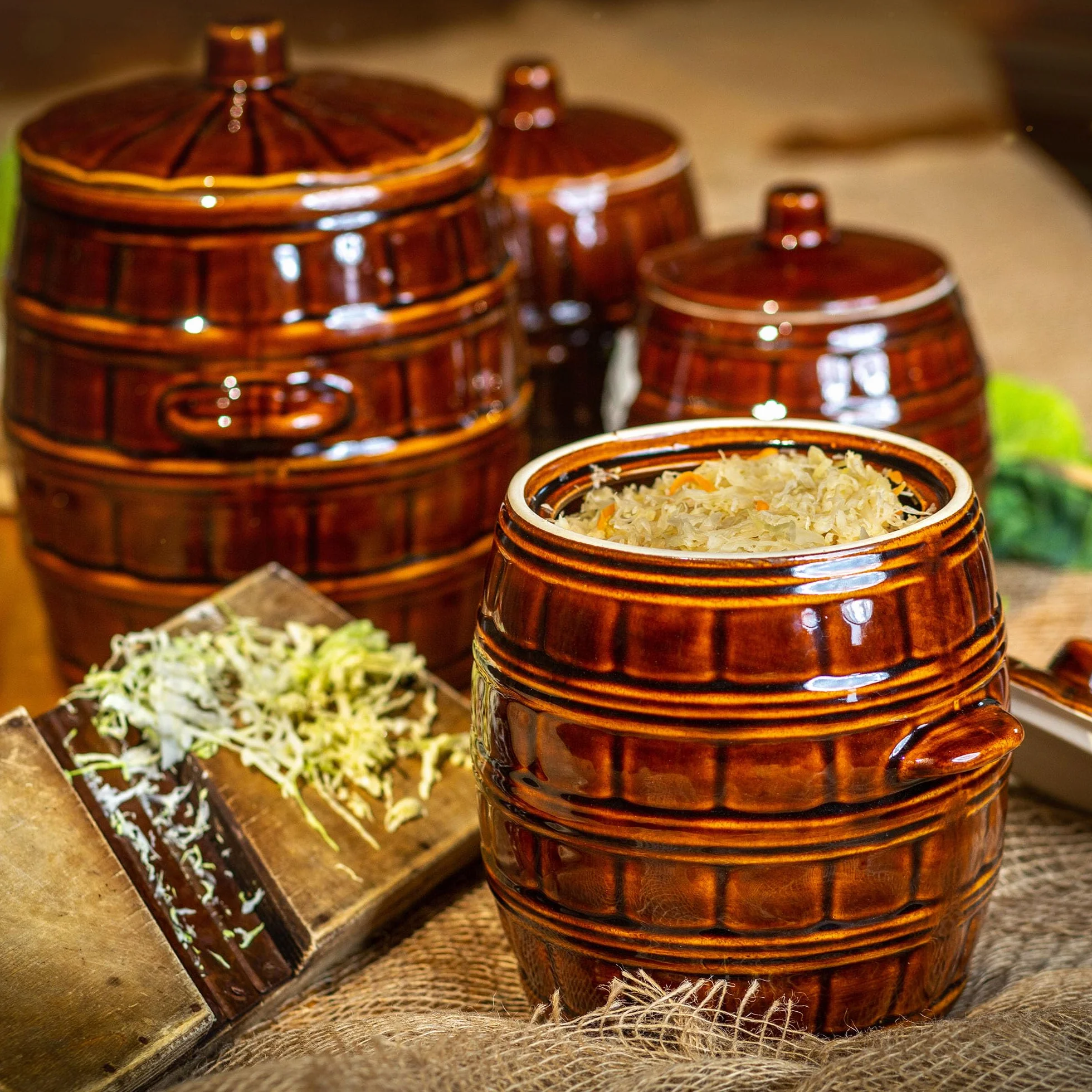 KADAX Garnek kamionkowy do kiszenia 3,2 l, szczelna pokrywa ogranicza dostęp powietrza, kamionka stabilizuje temperaturę i chroni przed światłem, do fermentacji ogórków i kapusty