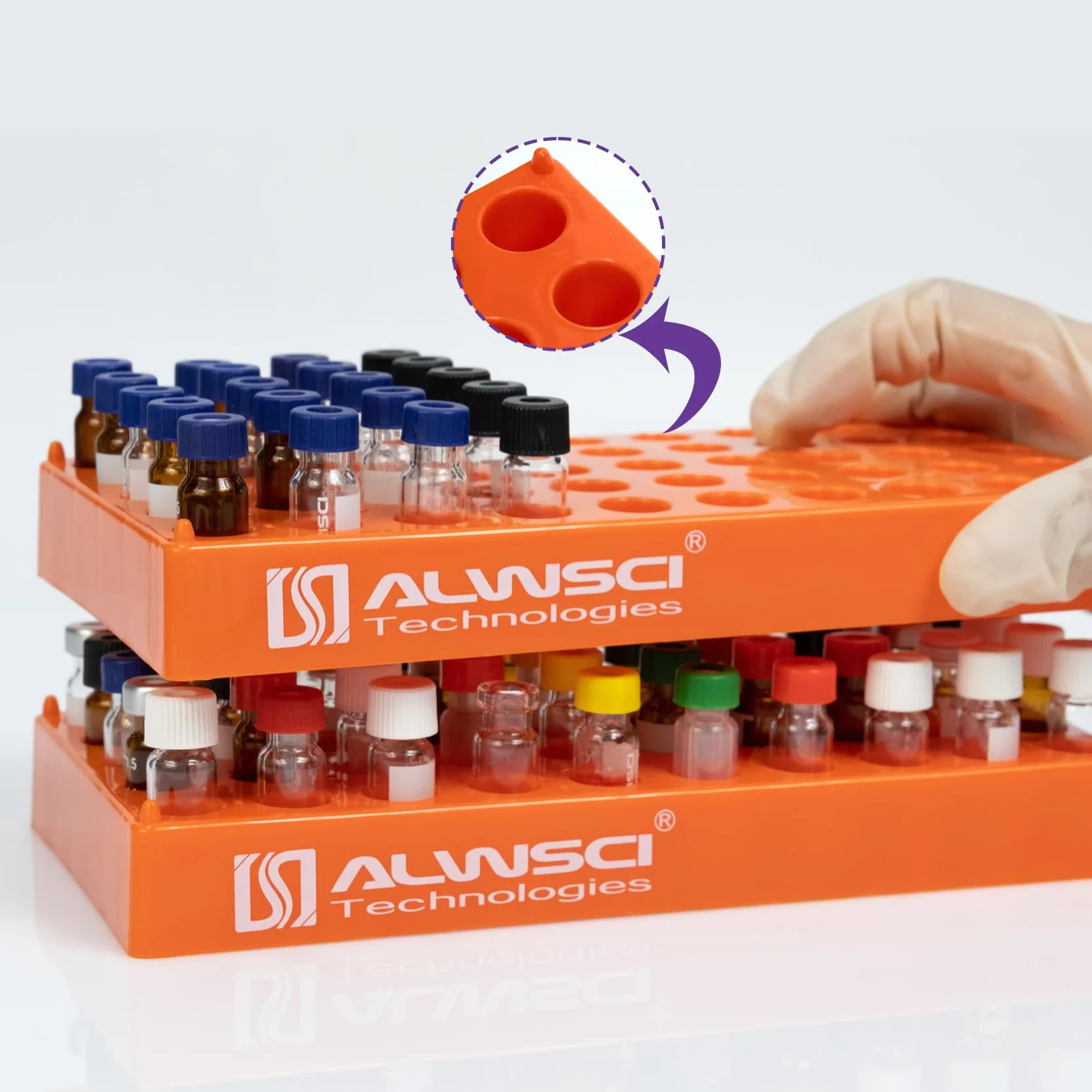 ALWSCI Uchwyt na butelki 2 ml, Stojak na probówki 50 otworów 12 mm