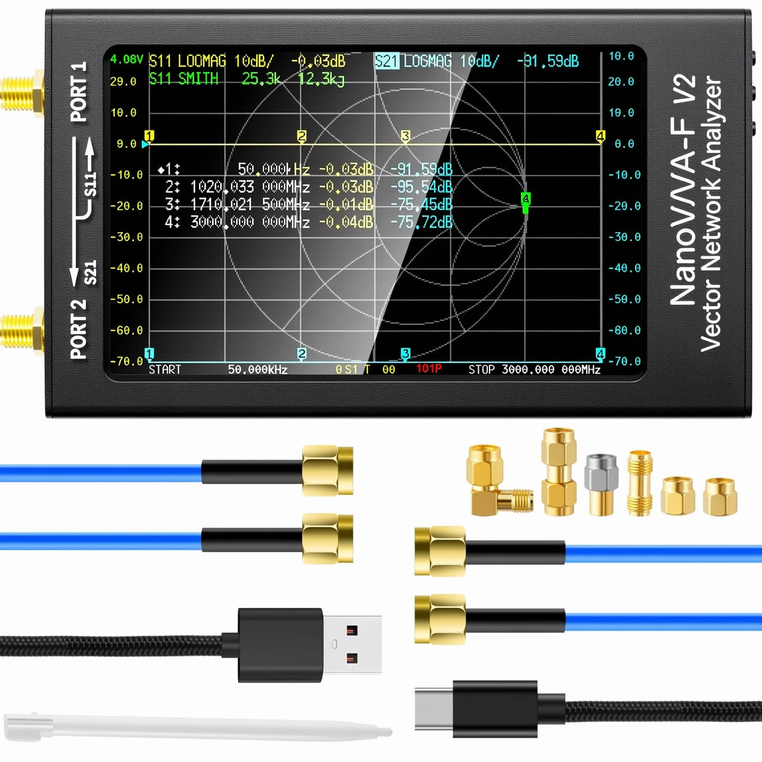 AURSINC NanoVNA-F V2 Vector Network Analyzer 4,3 cala 50KHz-3GHz HF VHF UHF VNA Analizator anten