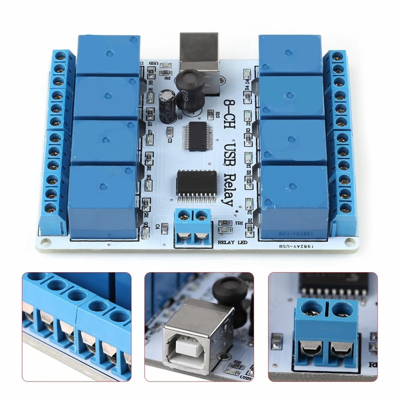 Płytka Przekaźnikowa Usb 12Vdc, 8-Kanałowy Moduł Przekaźnika Z Interfejsem Usb Typ B I Kontrolerem Ftdi, Sterowanie Prądowe 12V, Kompatybilna Z Pc, Automatyzacja Domu I Przemysłu