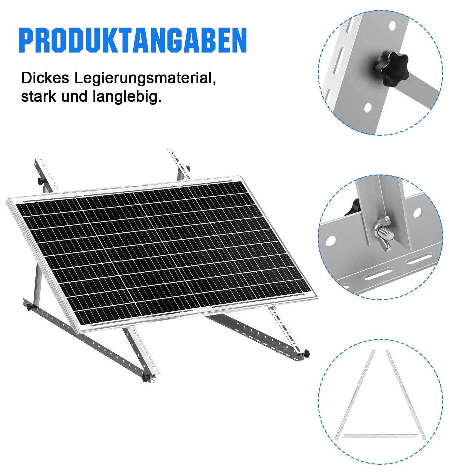 GLIESE Uchwyt balkonowy Kraftwerk 118 cm 46,5 cala (2 pary), uchwyt modułu solarnego ze stopu aluminium, regulowany kąt od 0° do 90°, uchwyt do elektrowni balkonowej, uchwyt na panel słoneczny, do 100