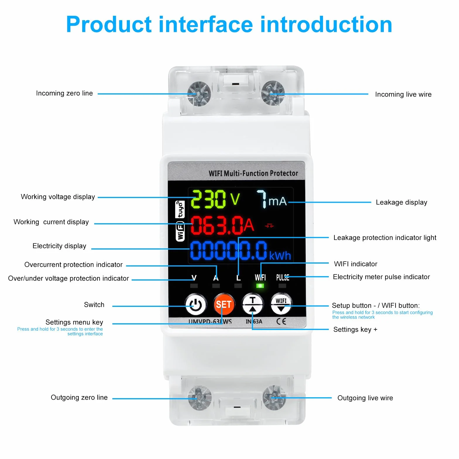 Stabilizator napięcia 220 V 63 A 230 V ochrona przeciwprzepięciowa WiFi na szynie DIN z kolorowym ekranem
