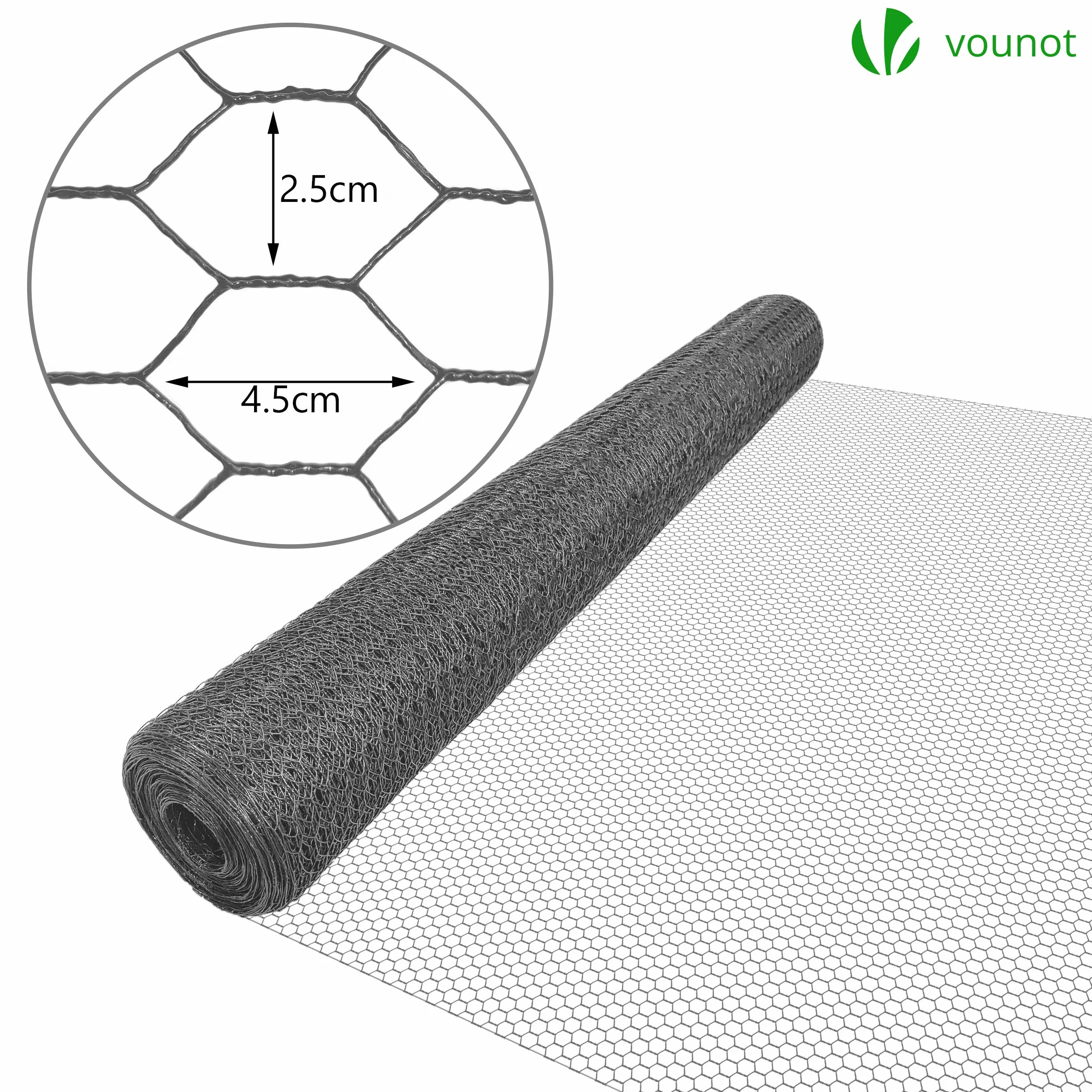 VOUNOT Siatka ogrodzeniowa z PVC 25 m, 25 mm, sześciokątna, odporna na warunki atmosferyczne