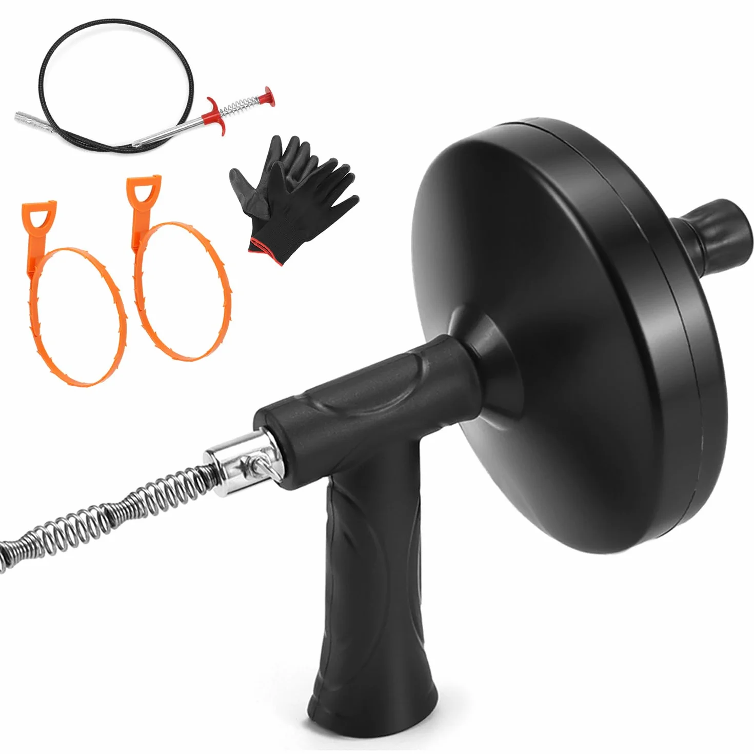 QWORK® Spirala do czyszczenia rur 7,6 m ze stalowym środkiem do usuwania zatykania (90 cm) i narzędziem wielofunkcyjnym (52 cm) – elastyczny środek do czyszczenia odpływów do łazienki i kuchni
