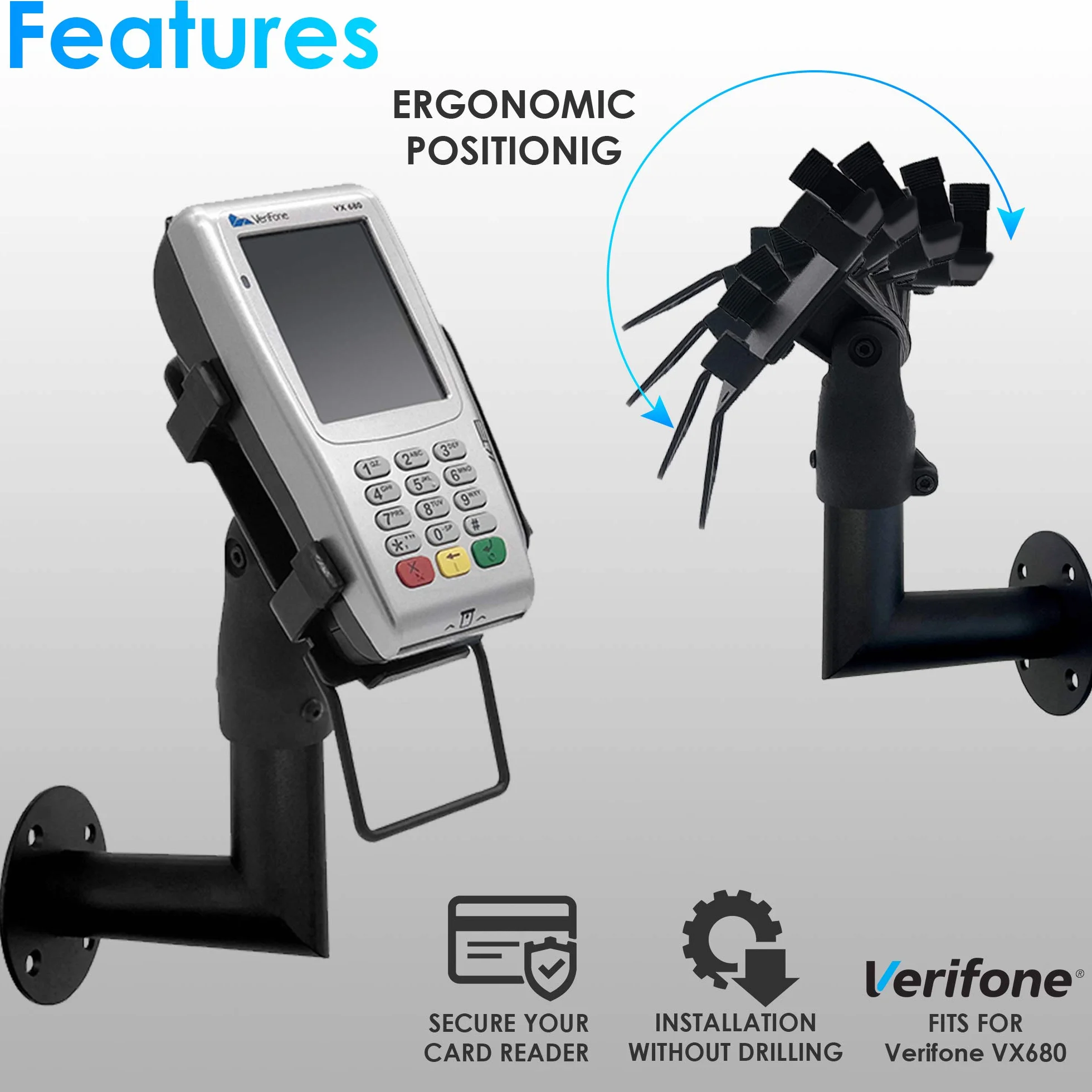 VeriFone VX 680 Uchwyt do Terminala Płatniczego Obrót 180° Nachylenie 45° Montaż Ścienny