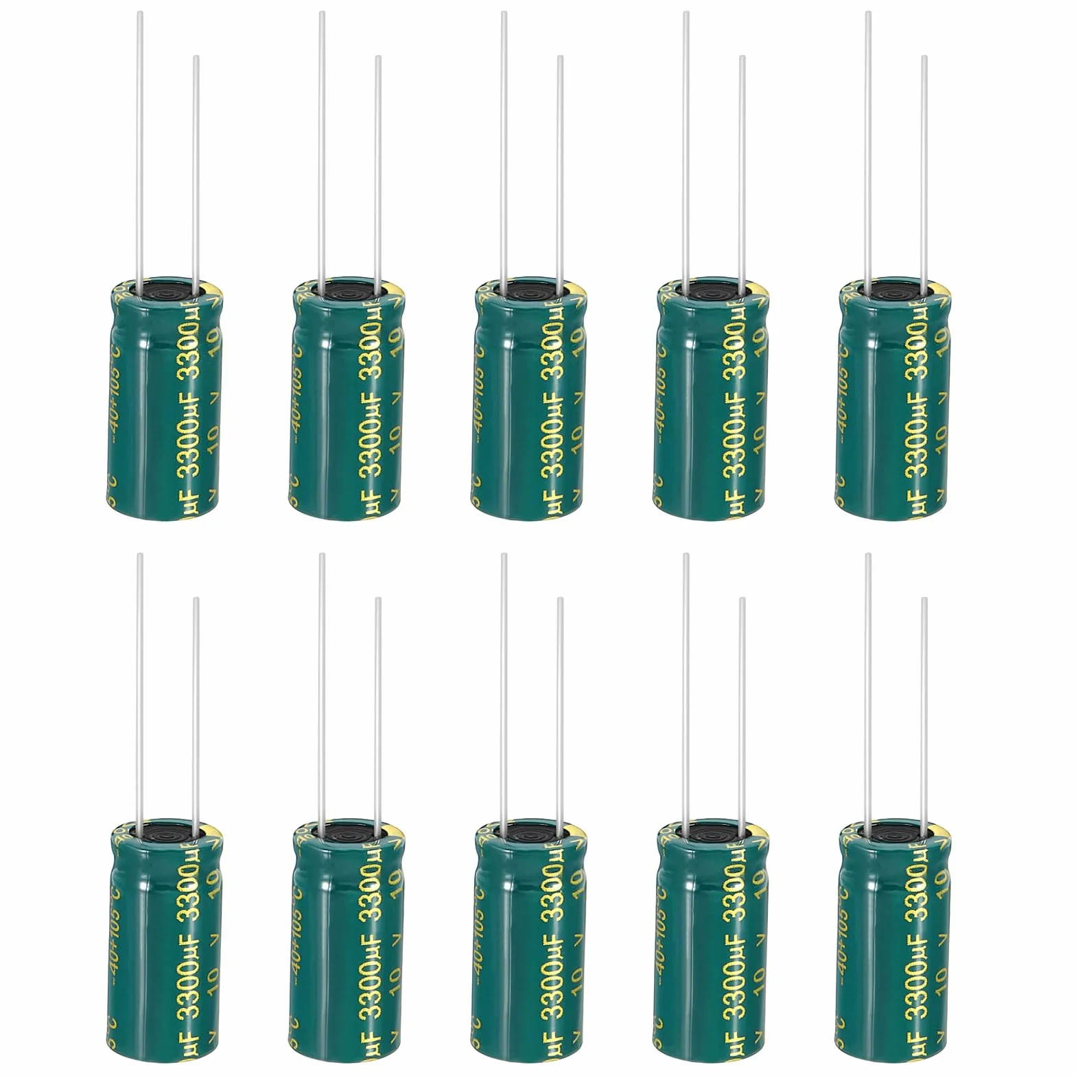 PATIKIL Kondensatory elektrolityczne 10V 3300uF, 10 sztuk 10x20mm Aluminiowe kondensatory elektrolityczne wysokiej częstotliwości do telewizora, monitora LCD, lodówki, płyty obwodu, zielony
