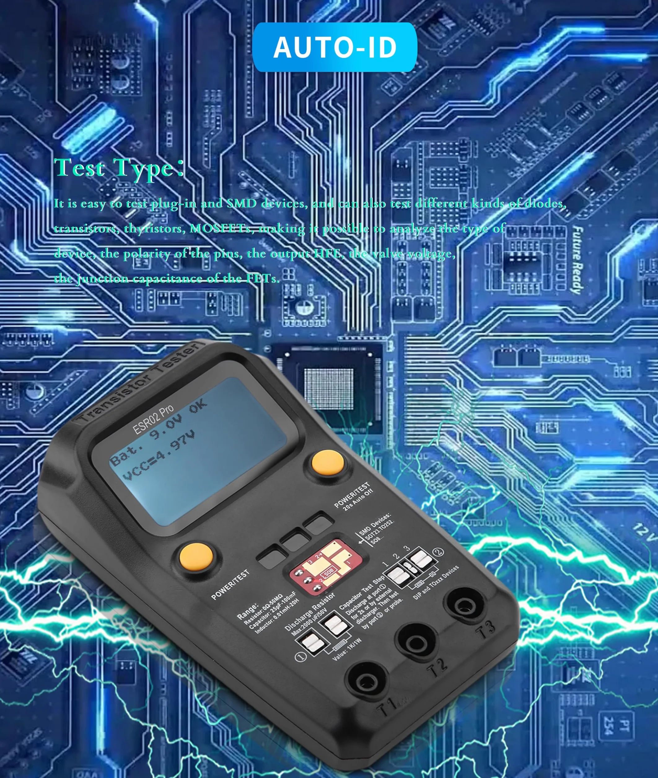 BSIDE ESR02 Pro Cyfrowy Tester Tranzystorów i Kondensatorów ESR Miernik Indukcyjności SMD LCD z Podświetleniem