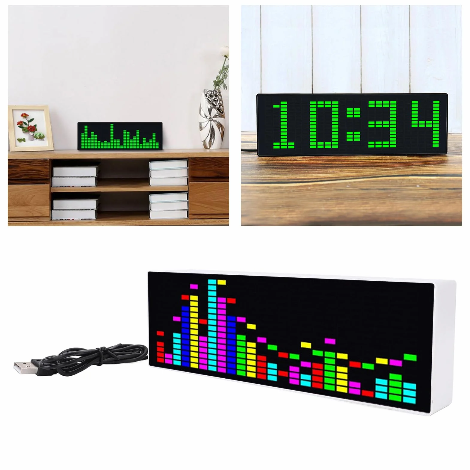 Wyświetlacz Widma Muzycznego, Analizator Muzyki LED, Analizator Widma Audio, Rhythm Light Level Sensor Clock Wyświetlacz, 12 Dynamicznych i 7 Efektów Kolorowych