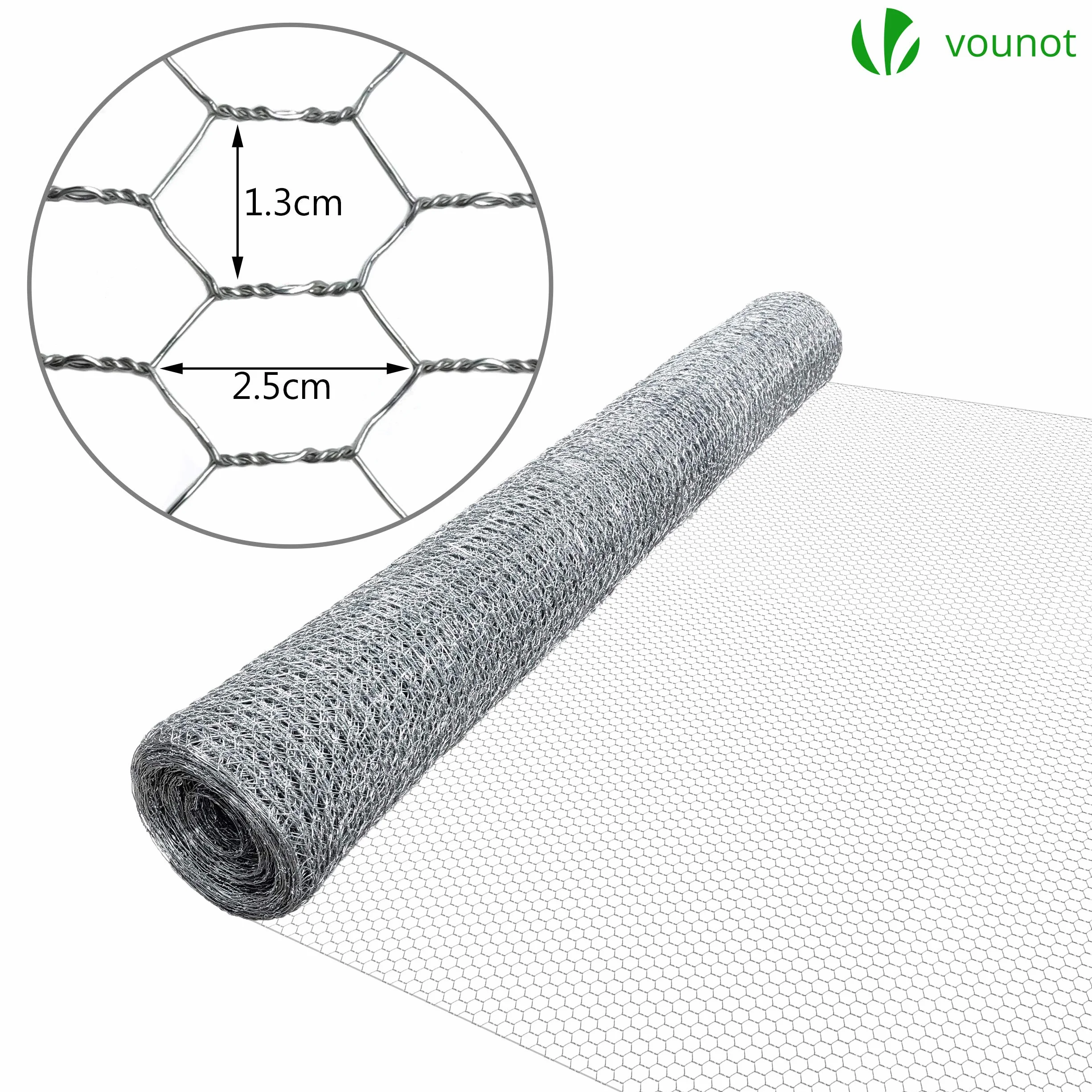 VOUNOT Ogrodzenie z siatki sześciokątnej, drut dla królików, oczko 13 mm, wys. 100 cm, dł. 25 m, ocynkowany srebrny
