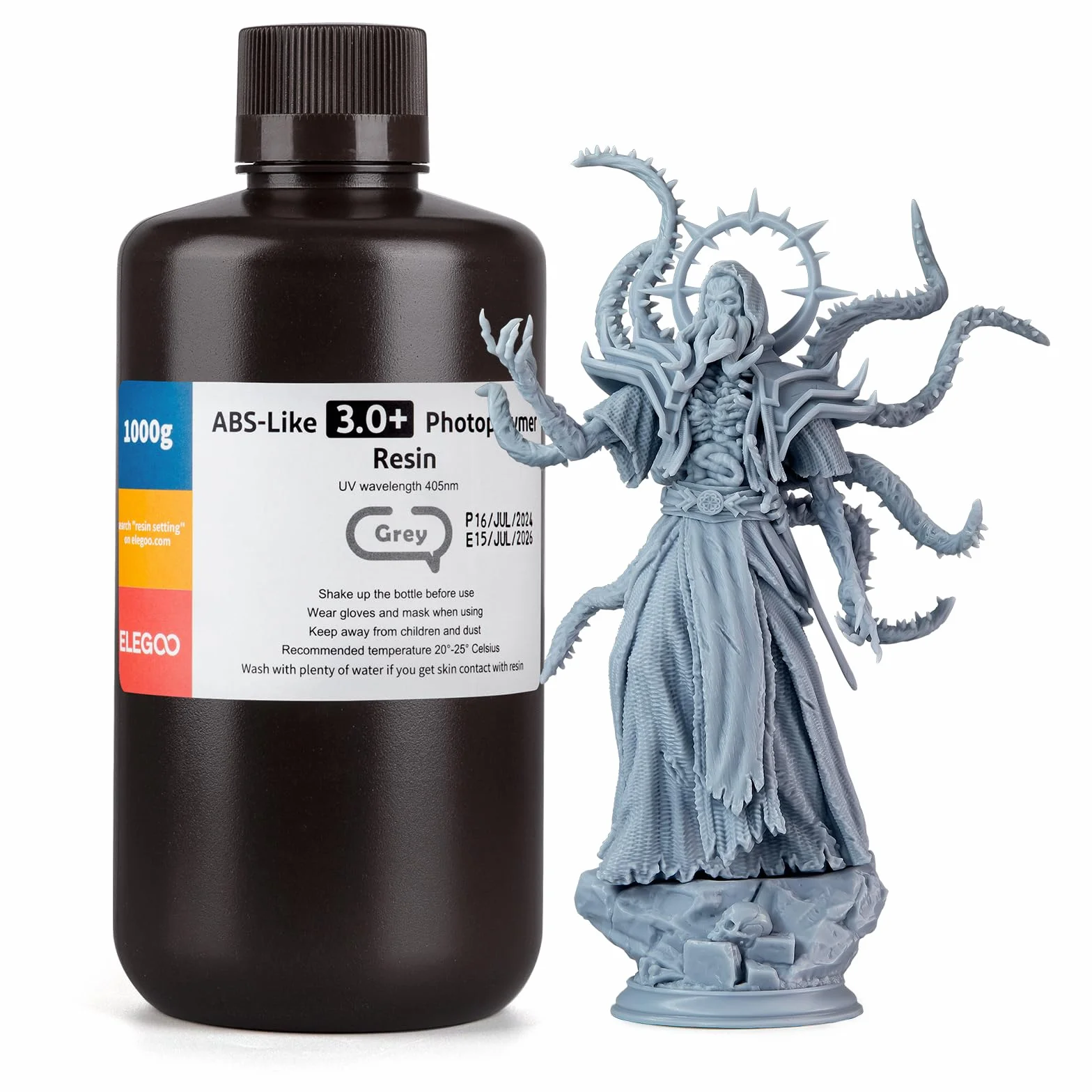 ELEGOO ABS-Like Resin 3.0 Plus, Żywica Fotopolimerowa do Drukarek 3D, Wysoka Odporność Na Ciepło, Szybkie Utwardzanie, 1000g Szary